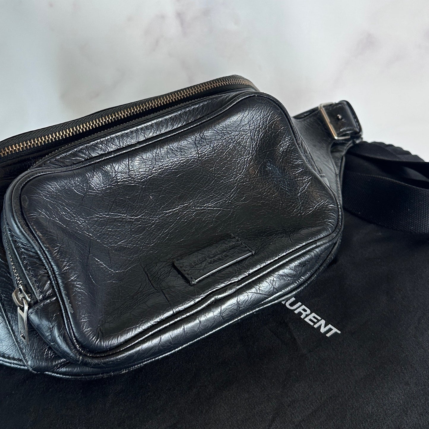 Saint Laurent Paris Black Leather Belt Bag
