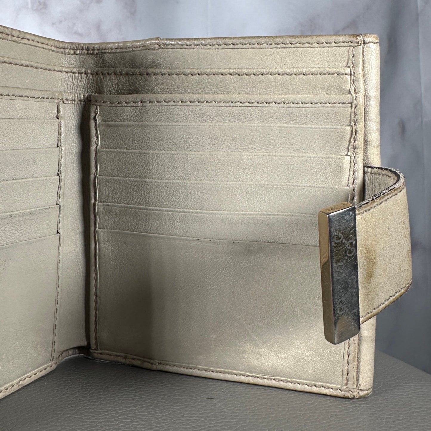 Gucci Cream Bifold Monogram Button Wallet