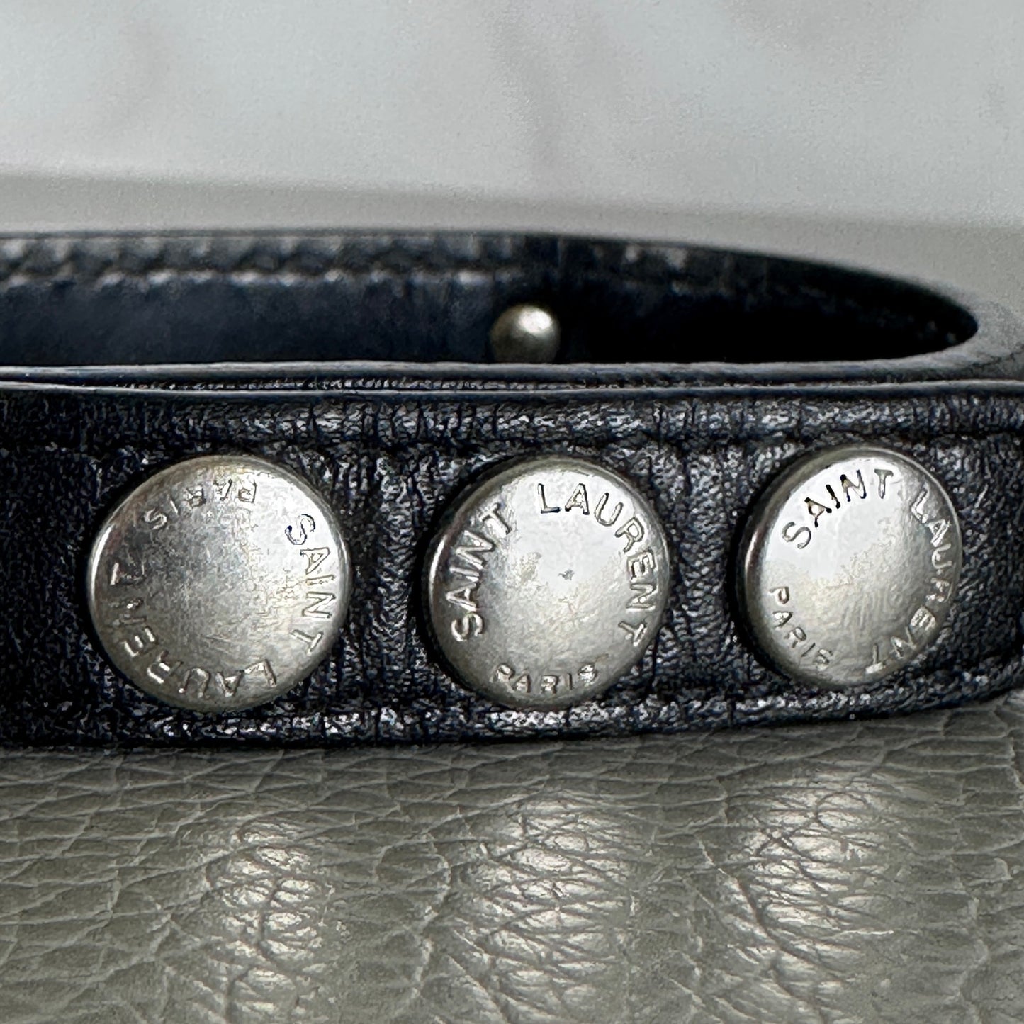 Saint Laurent Paris Black Leather Le Trois Clous Cuff Bracelet