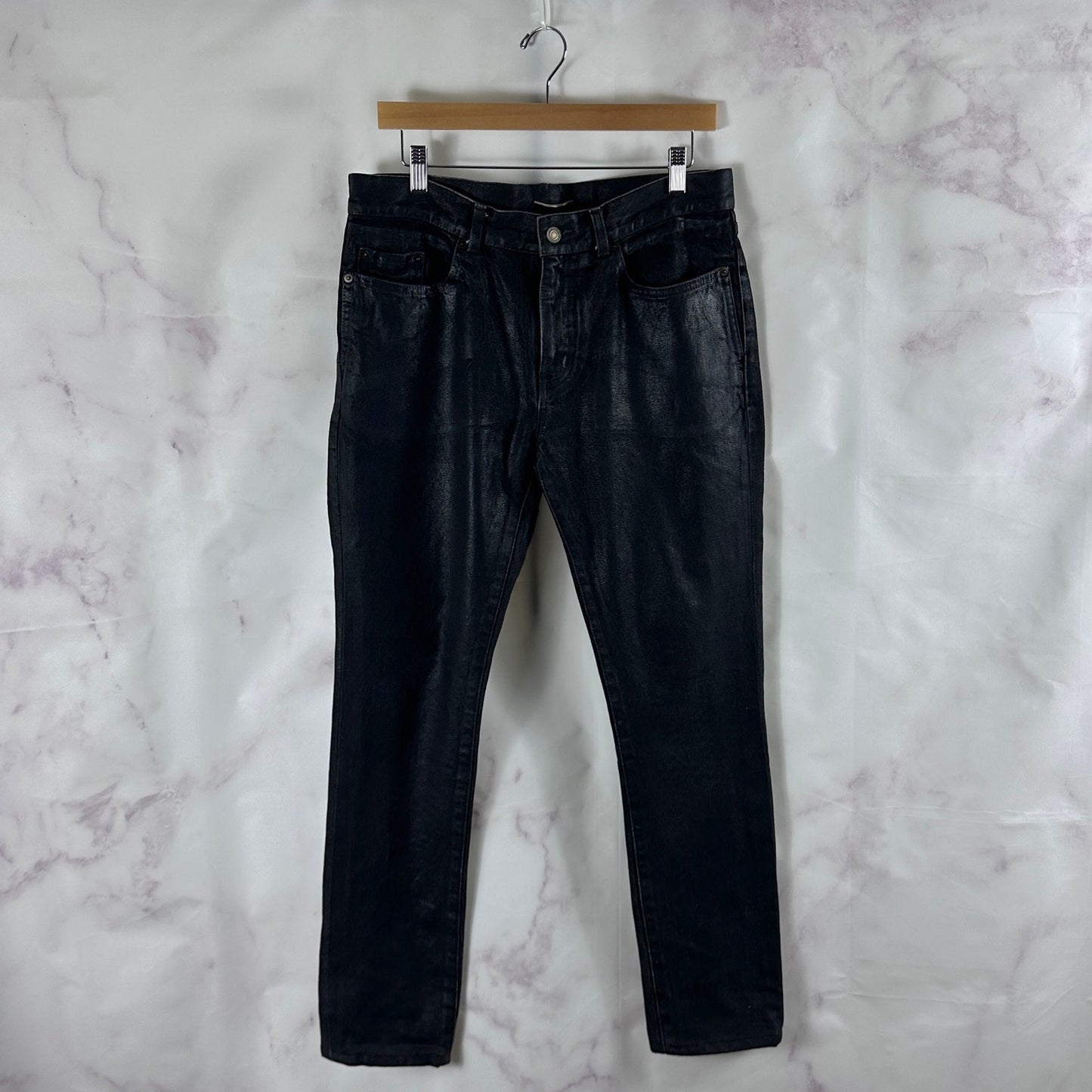 Saint Laurent Paris Waxed Black D02 M/SK Denim Jeans