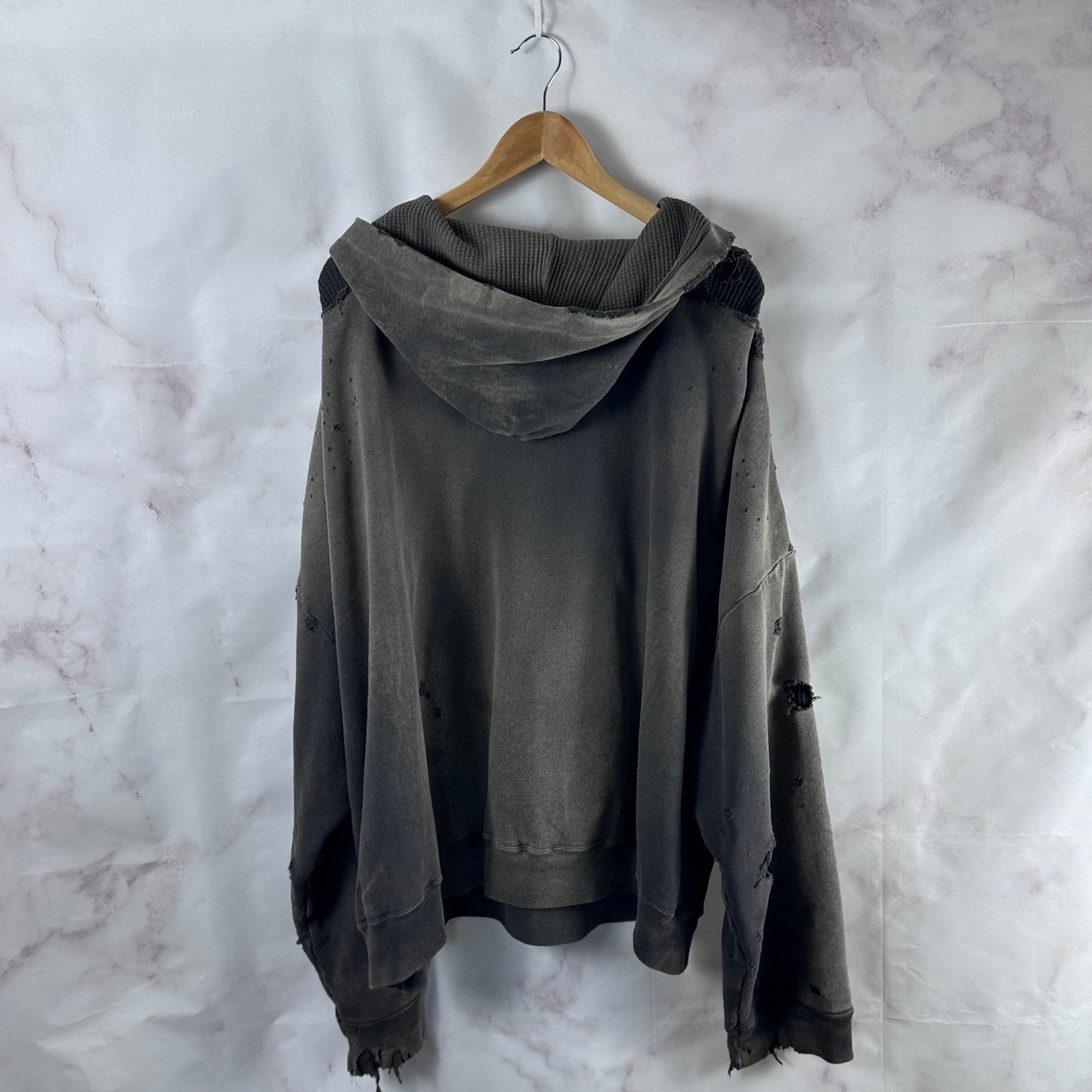 Readymade Green Double Face Thrashed Thermal Hoodie