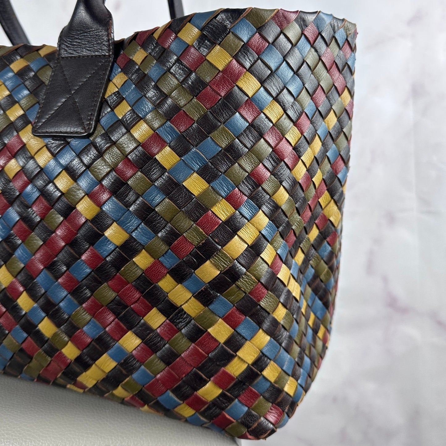 Bottega Veneta Intrecciato Cabat Multicolor Woven Leather Purse