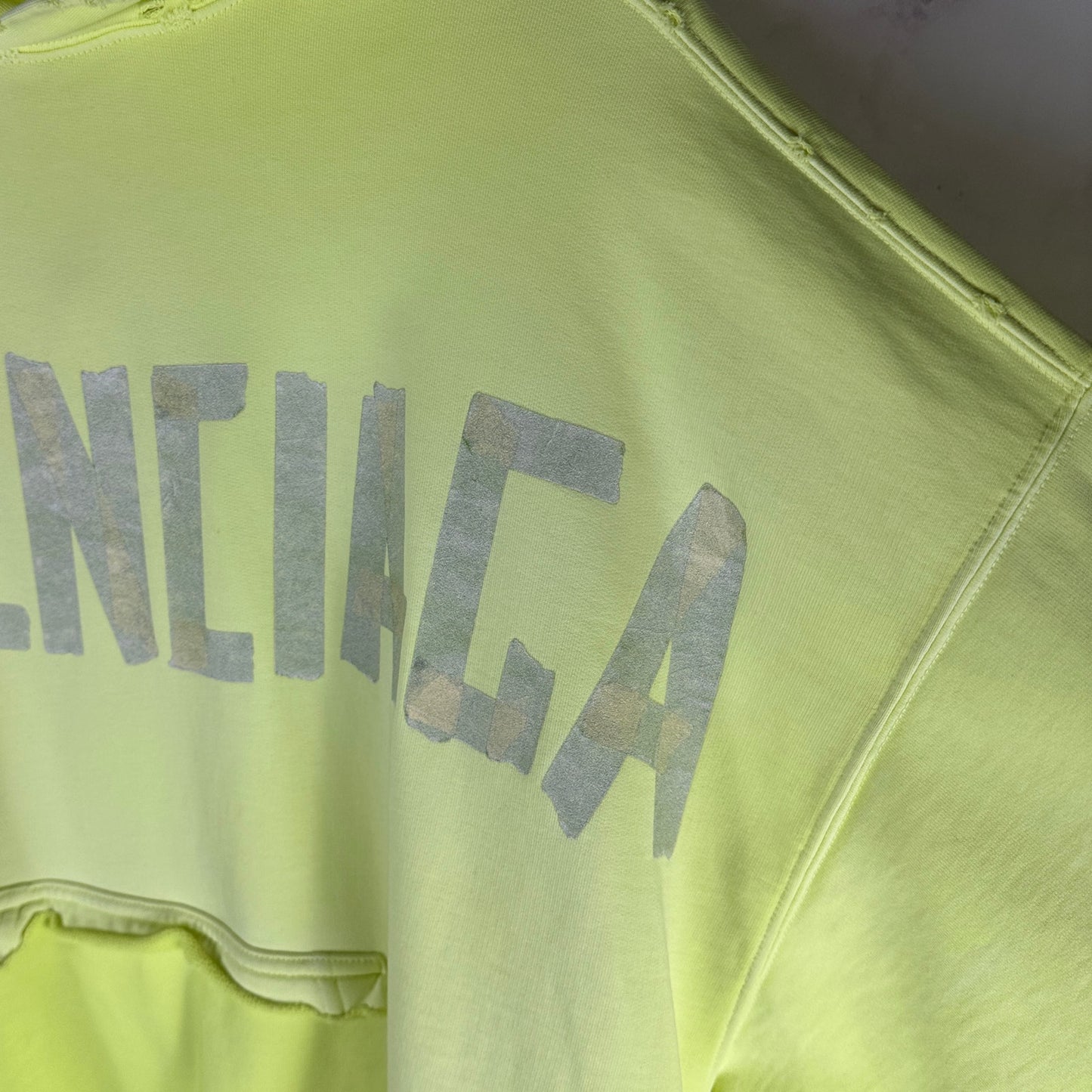 Balenciaga Tape Type Yellow Oversized Ripped Pocket Hoodie