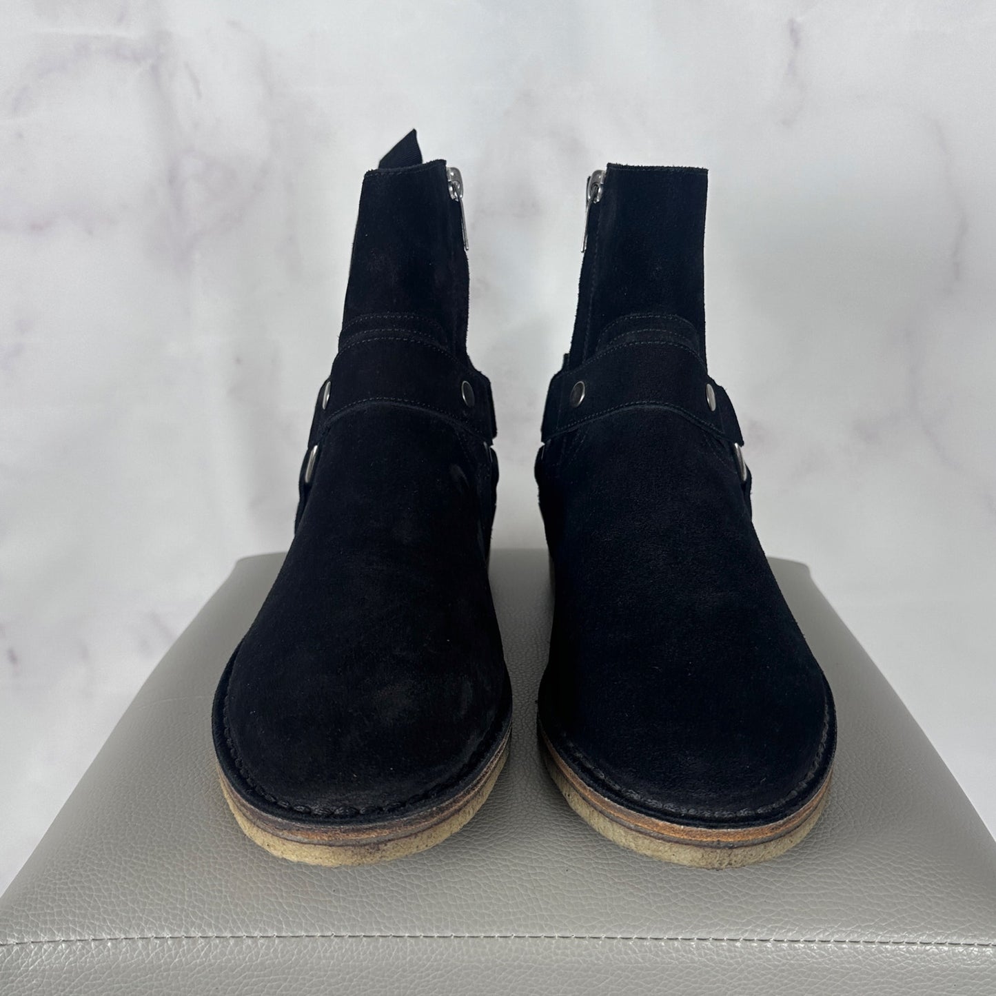 Saint Laurent Paris Black Suede Harness Boot