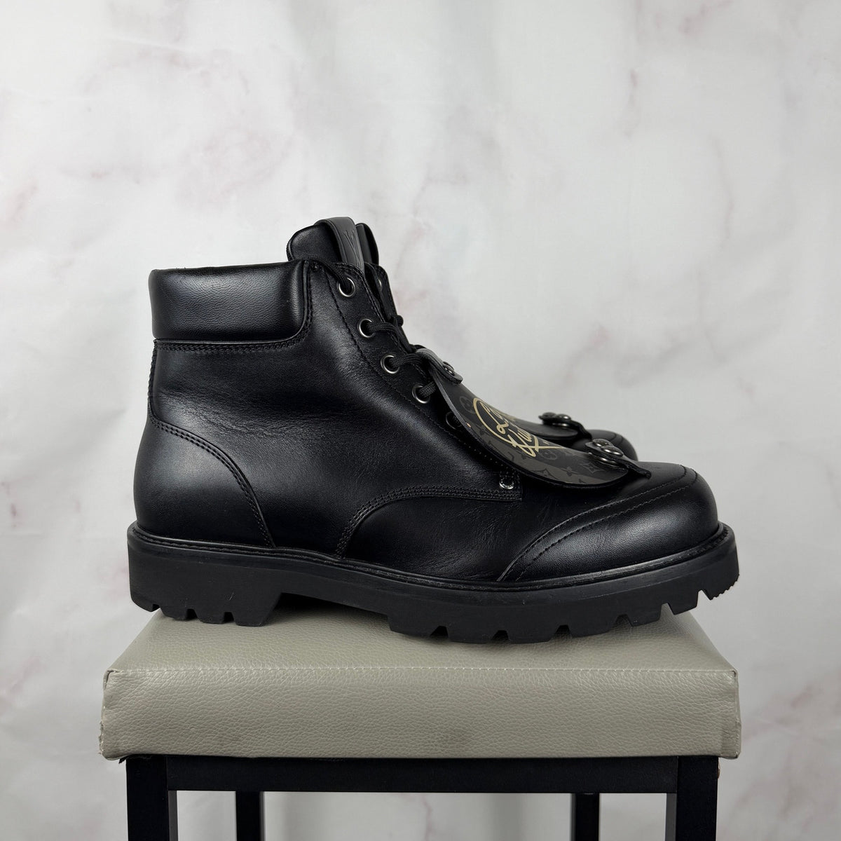 Louis Vuitton x Nigo Oberkampf LV Made Black Leather Ankle Boot