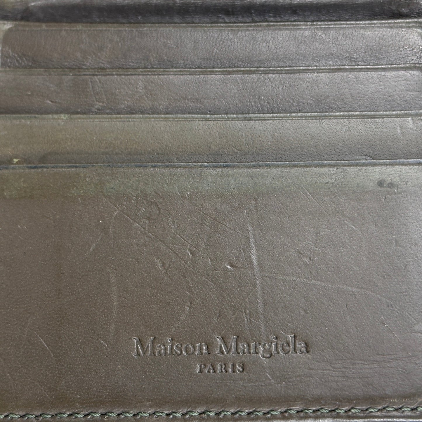 Maison Margiela Green Leather Four-Stitch Trifold Wallet