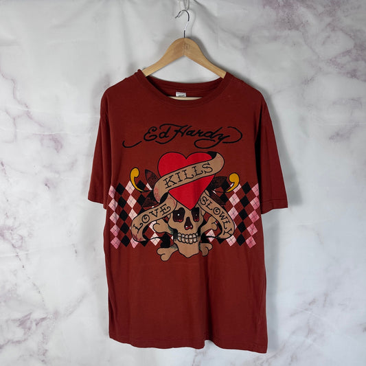Ed Hardy Burnt Orange Love Kills Slowly Graphic Tee