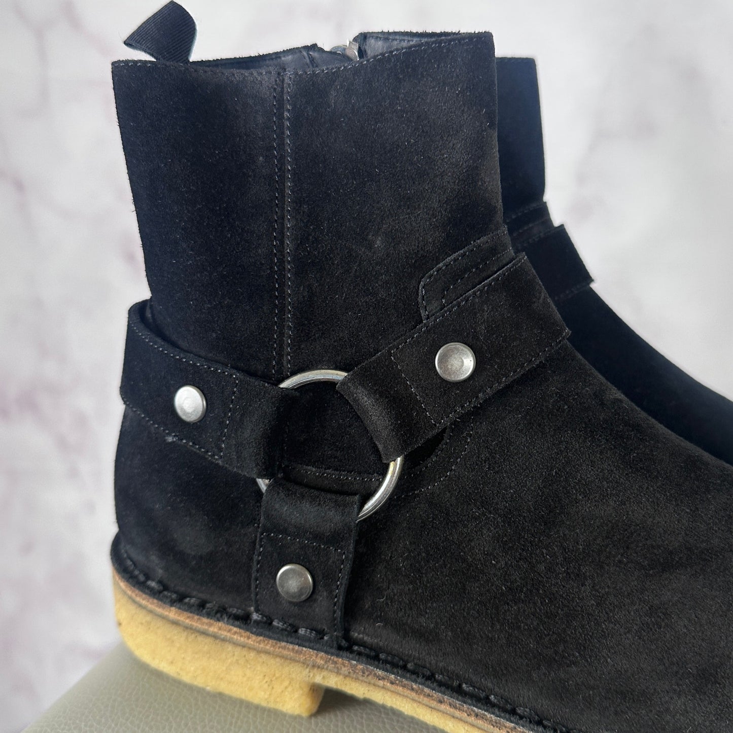 Saint Laurent Paris Black Suede Harness Boot