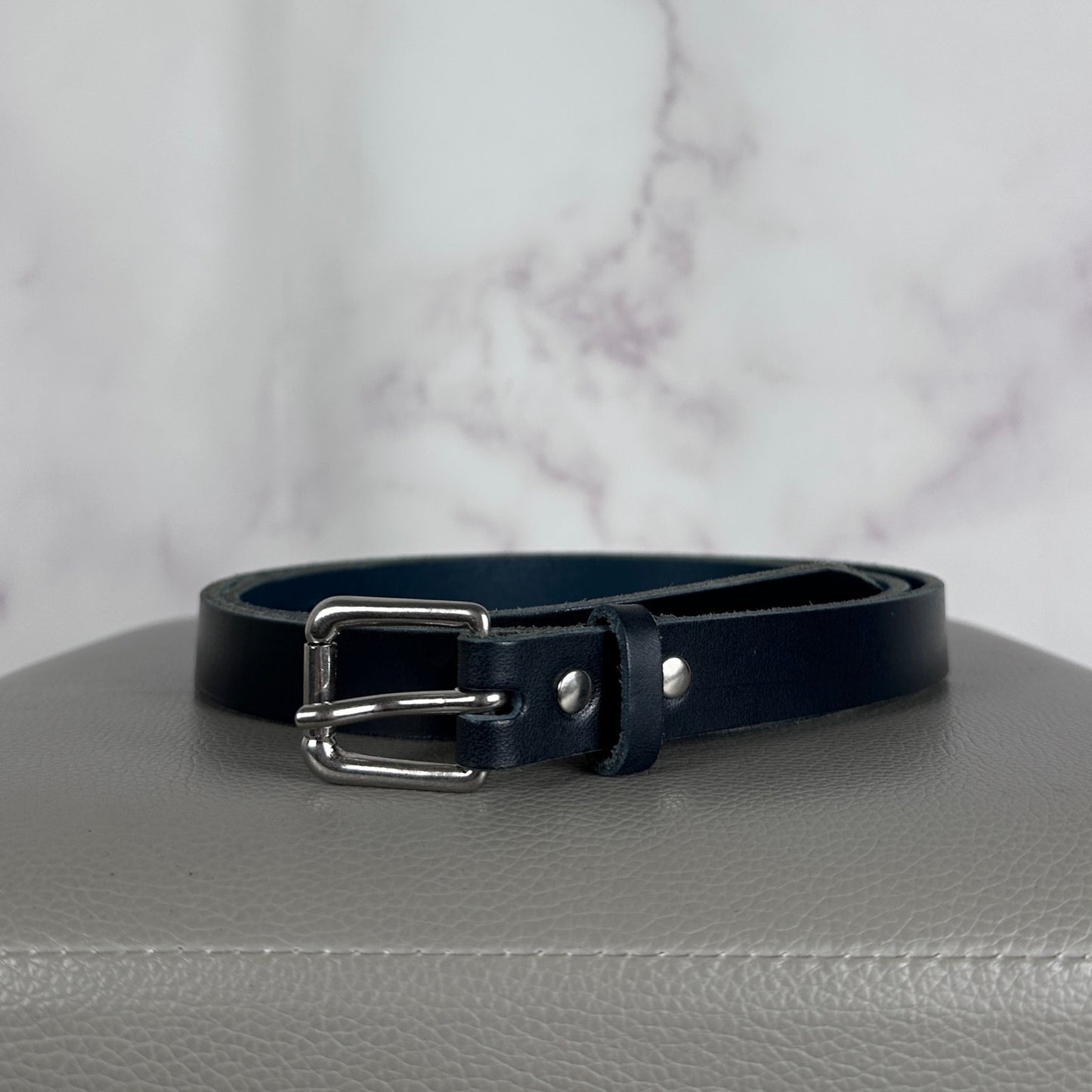 Beams Black Leather Strip Belt