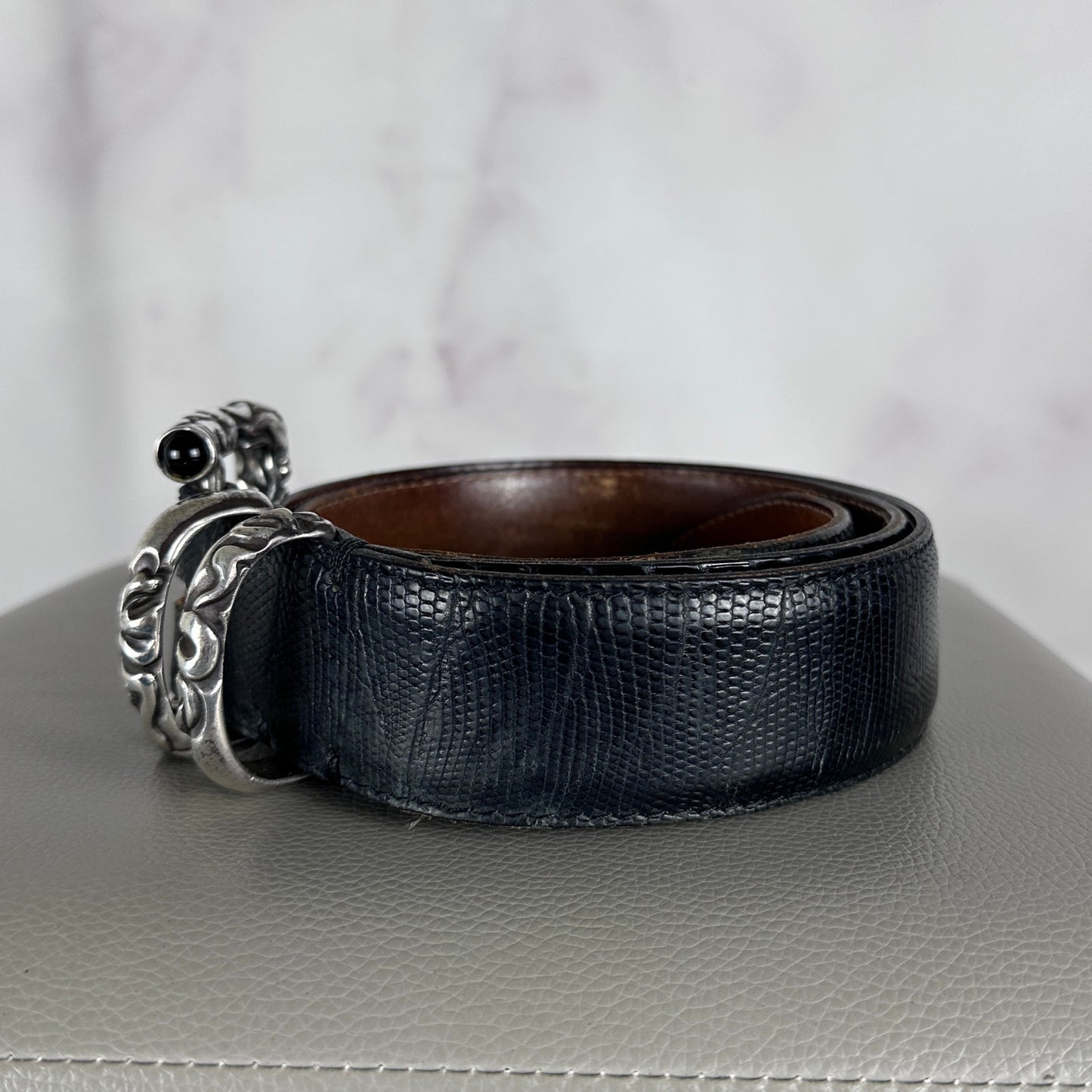 Claudio Calestani Handmade Iguana & Silver Buckle Belt