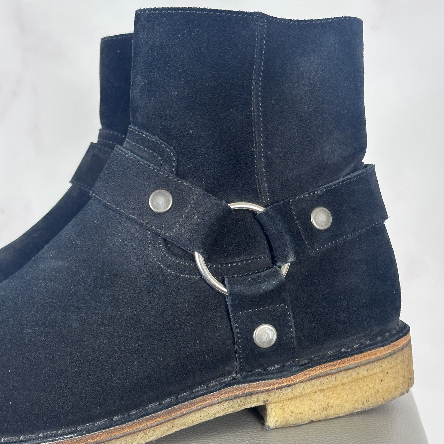 Saint Laurent Paris Black Suede Harness Boot