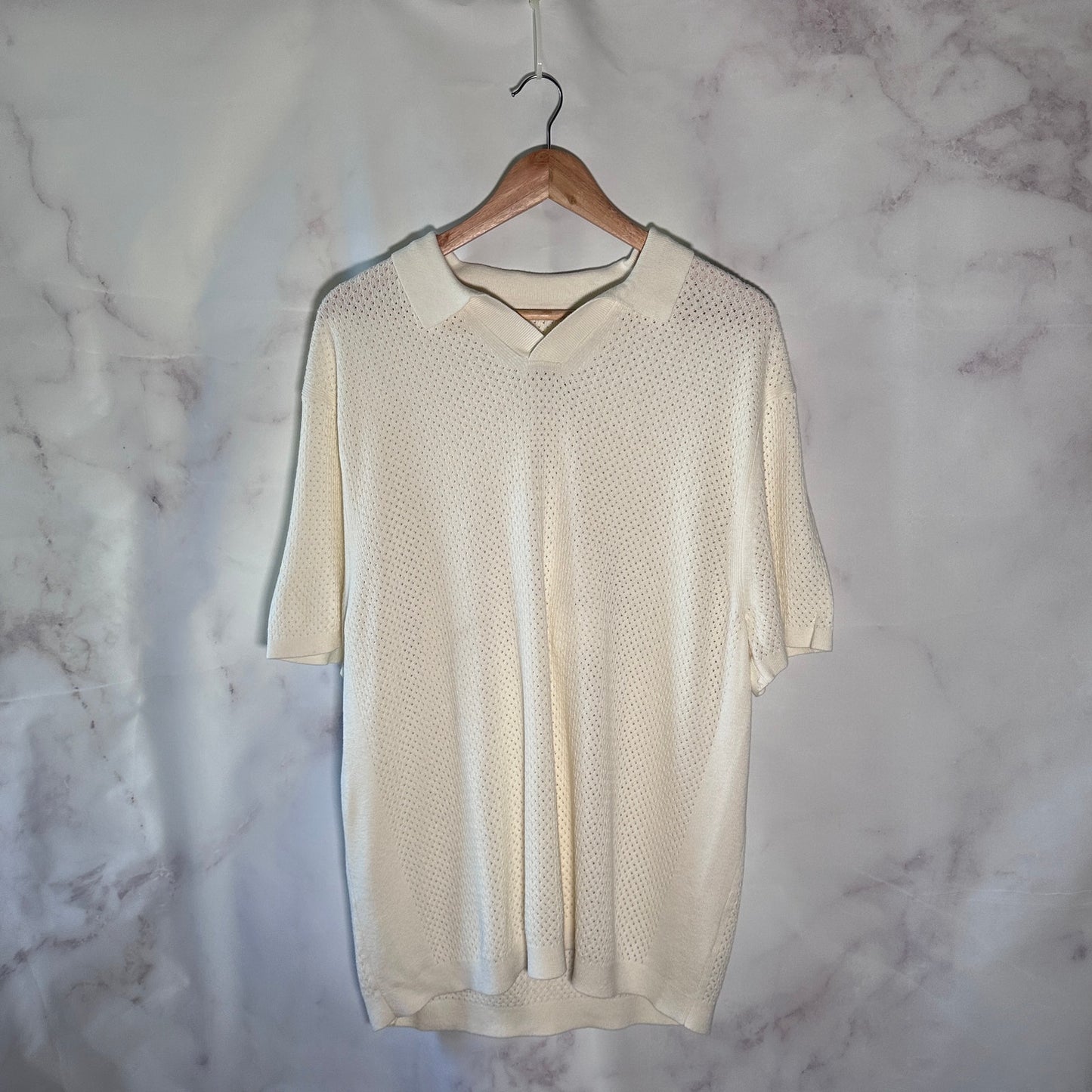 Reigning Champ Ivory Cotton Linen Victor Polo