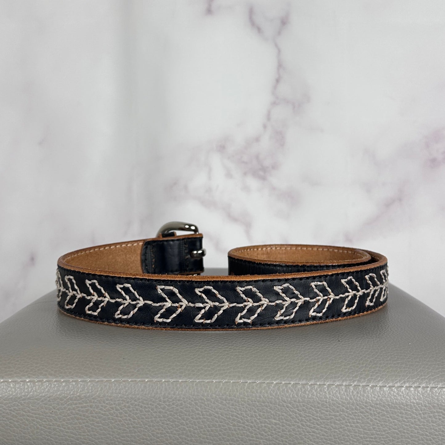 Y’s Yohji Yamamoto Black Contrast Stitch Leather Western Belt