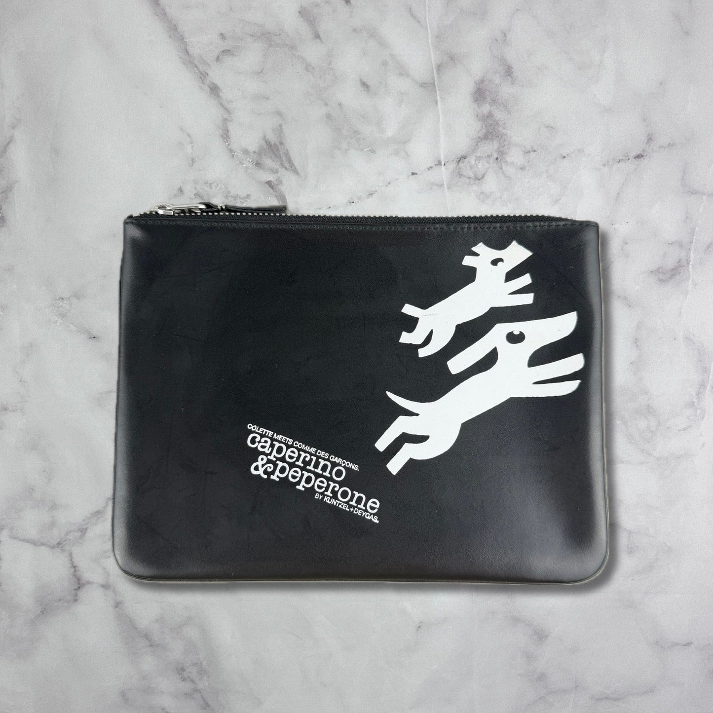 Comme des Garçons x Colette Black Leather Caperino & Peperone Zip Pouch