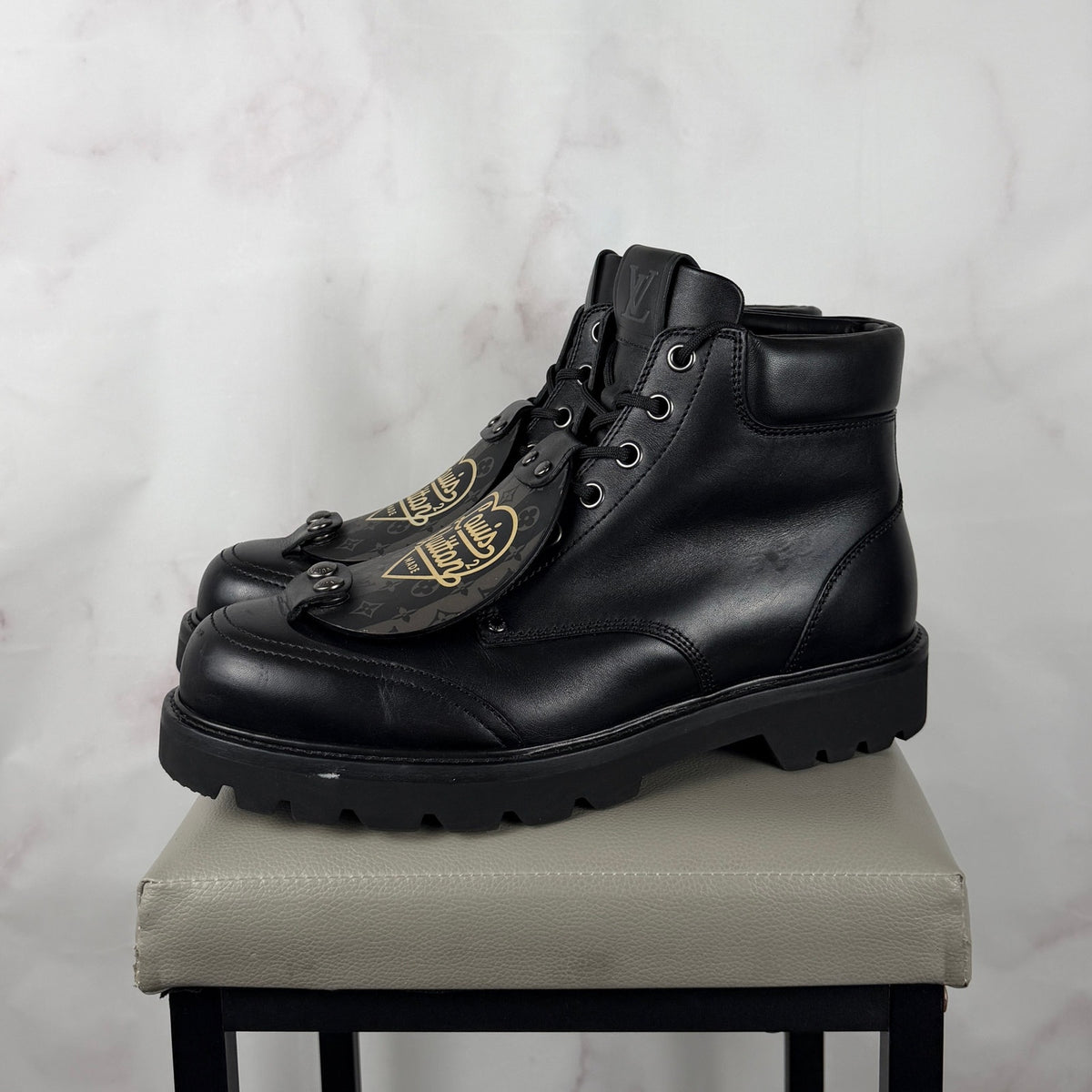 Louis Vuitton x Nigo Oberkampf LV Made Black Leather Ankle Boot