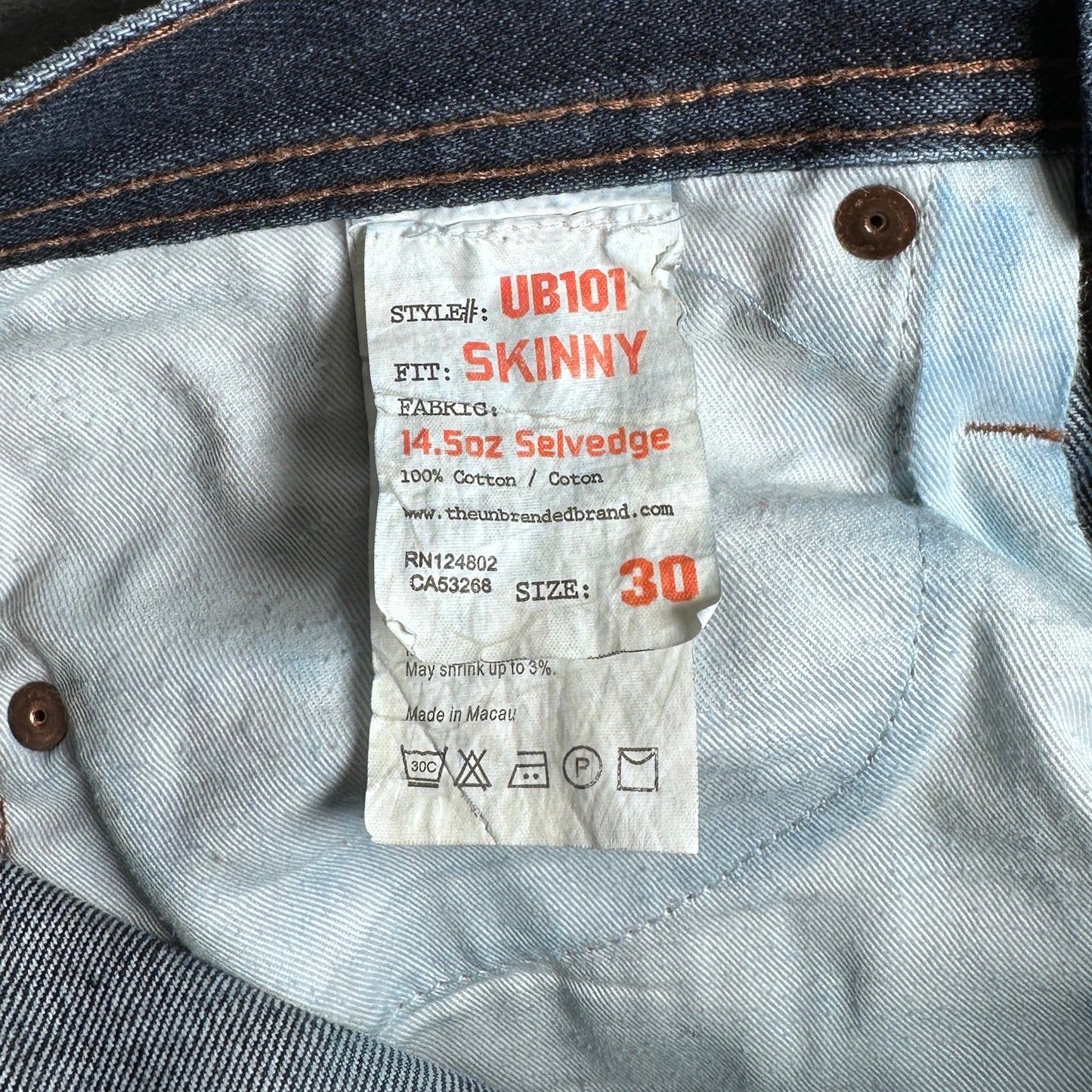 Unbranded Brand UB101 Skinny 14.5oz Indigo Selvedge Denim