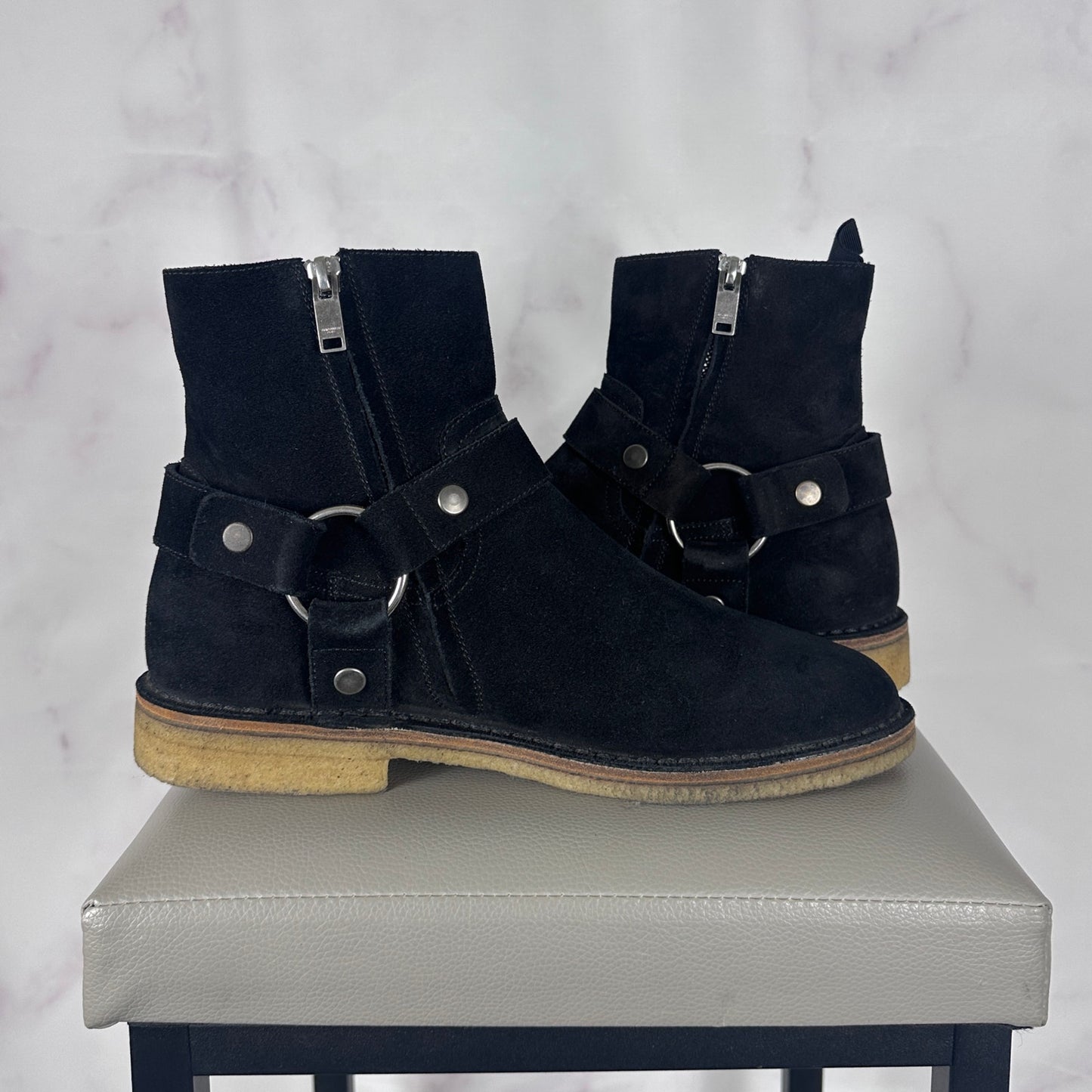 Saint Laurent Paris Black Suede Harness Boot
