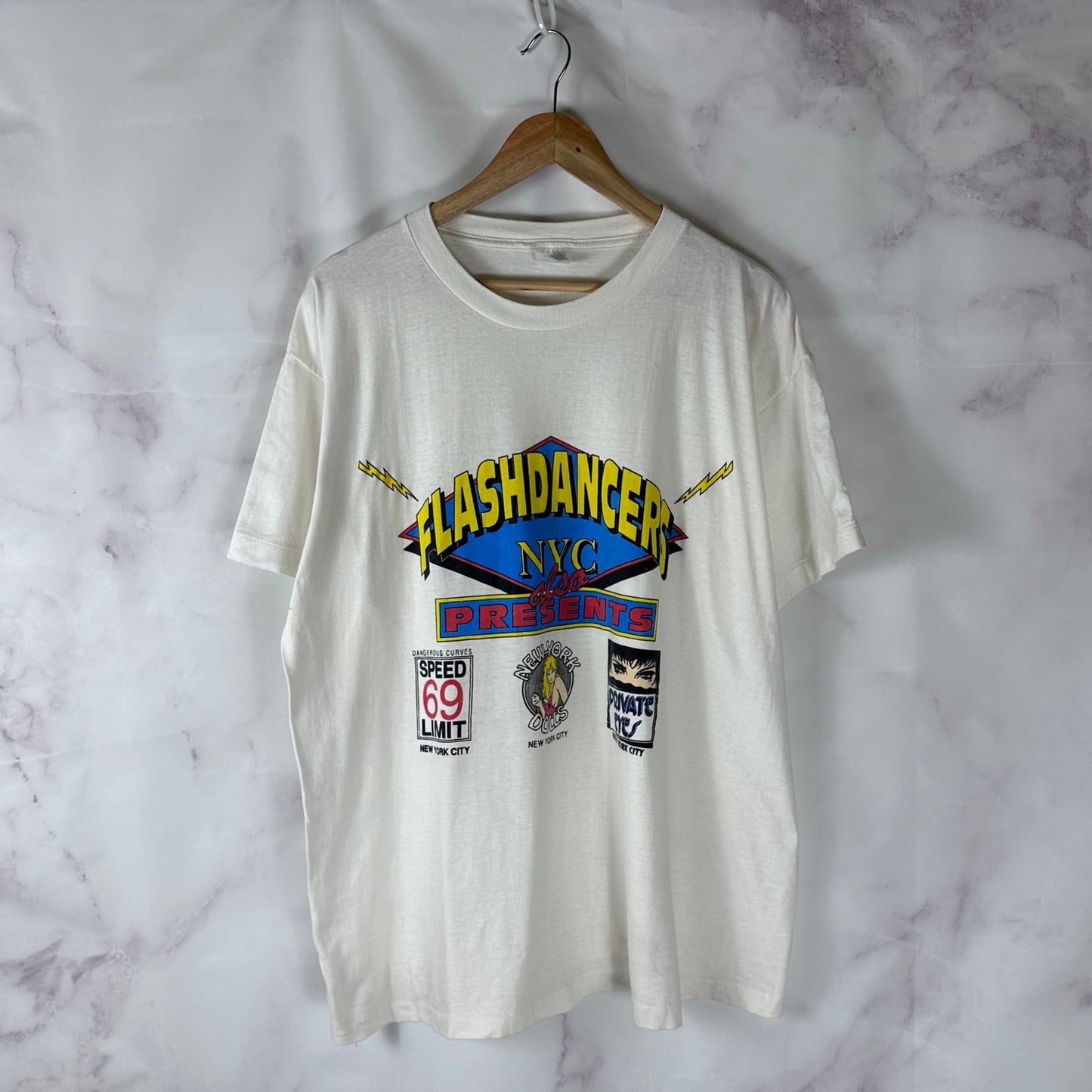 Vintage Flashdancers New York 80s White Graphic Tee