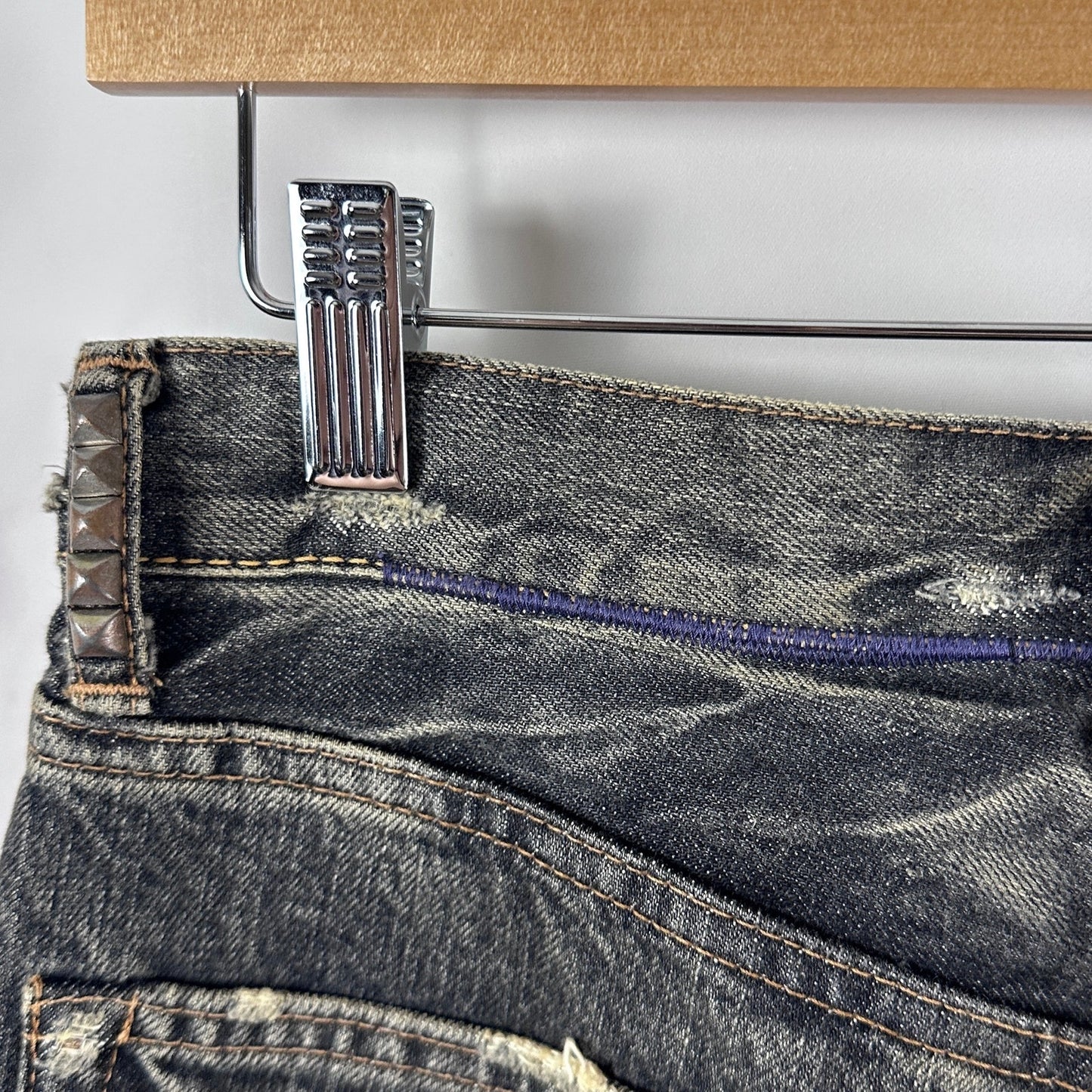 Hysteric Glamour Studded & Repaired Grey Denim Skirt