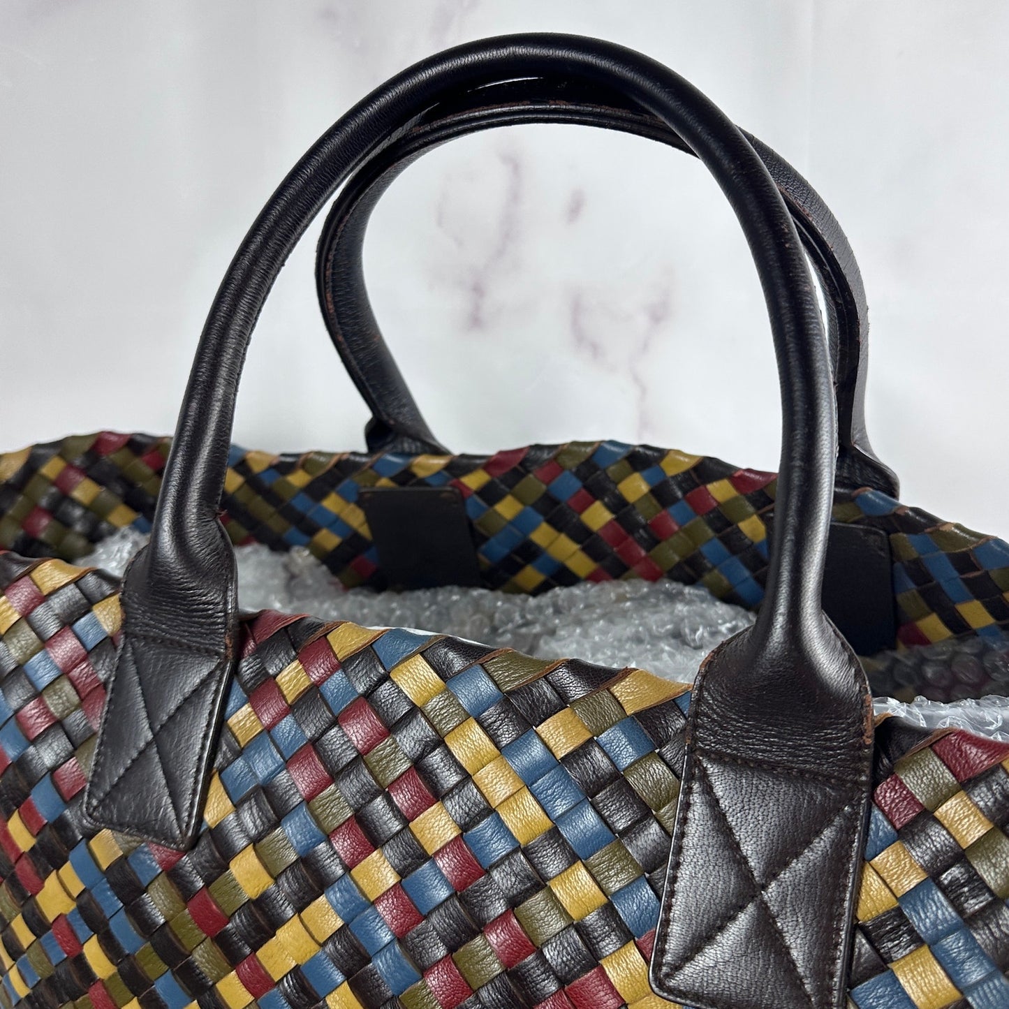 Bottega Veneta Intrecciato Cabat Multicolor Woven Leather Purse