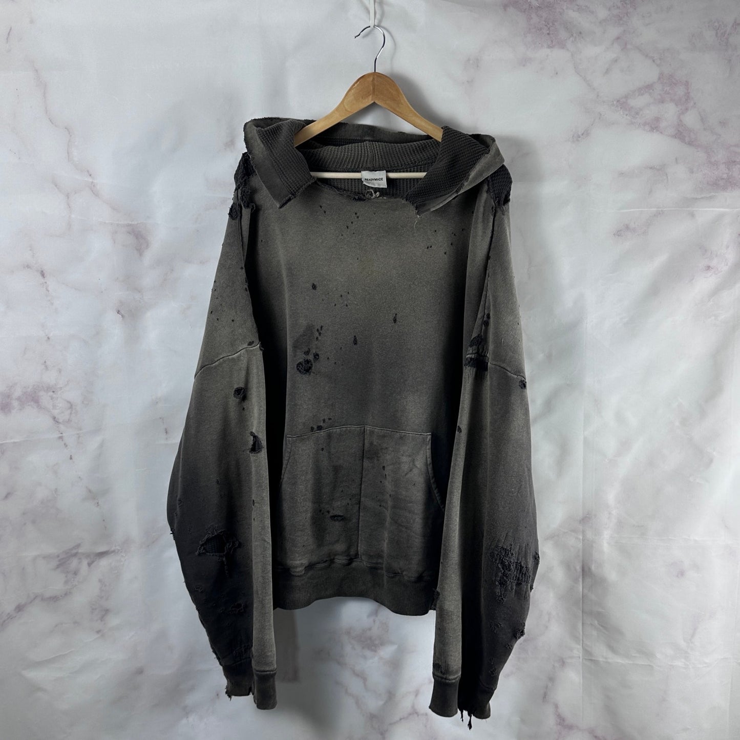 Readymade Green Double Face Thrashed Thermal Hoodie