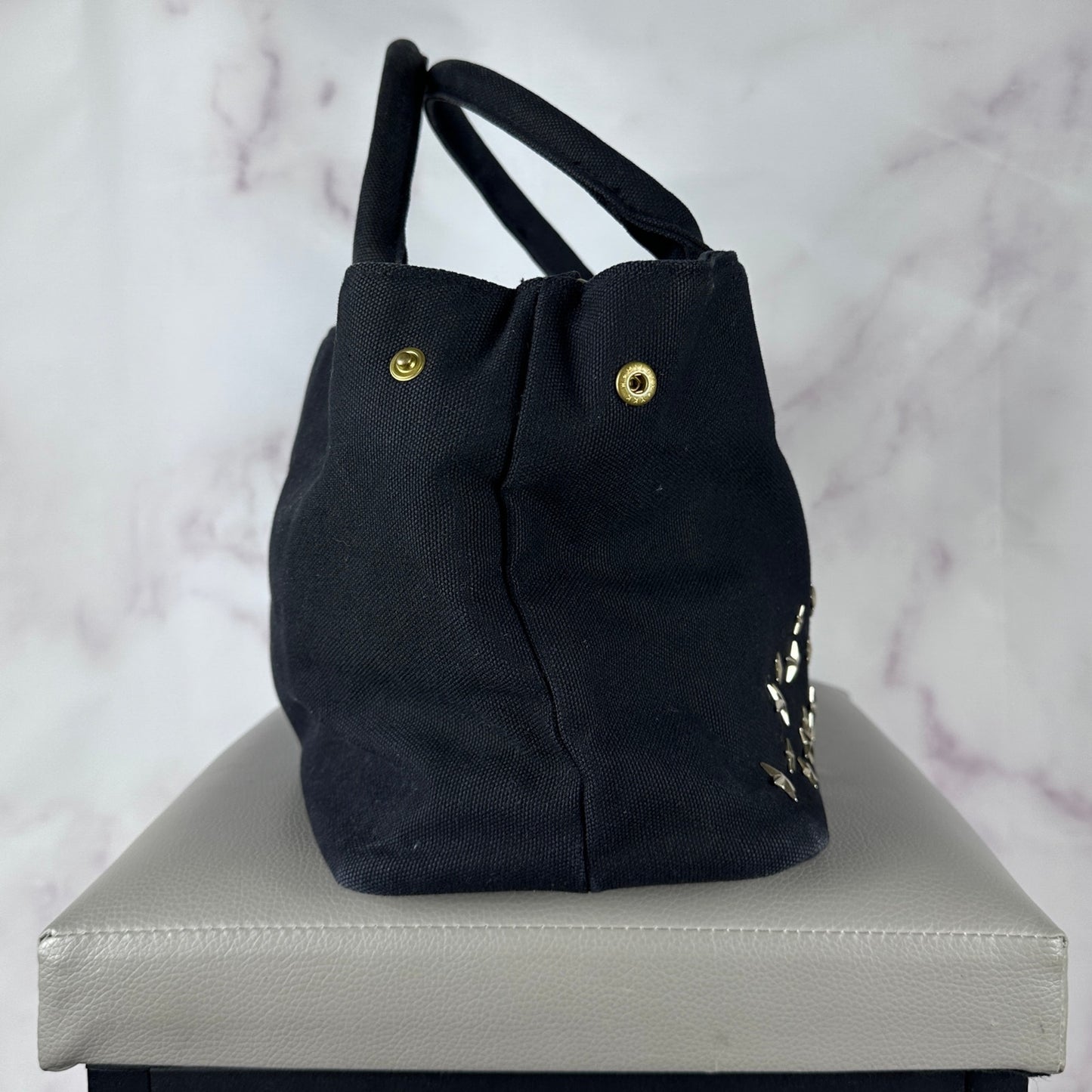 Ray BEAMS Star Studded Black Canvas Purse