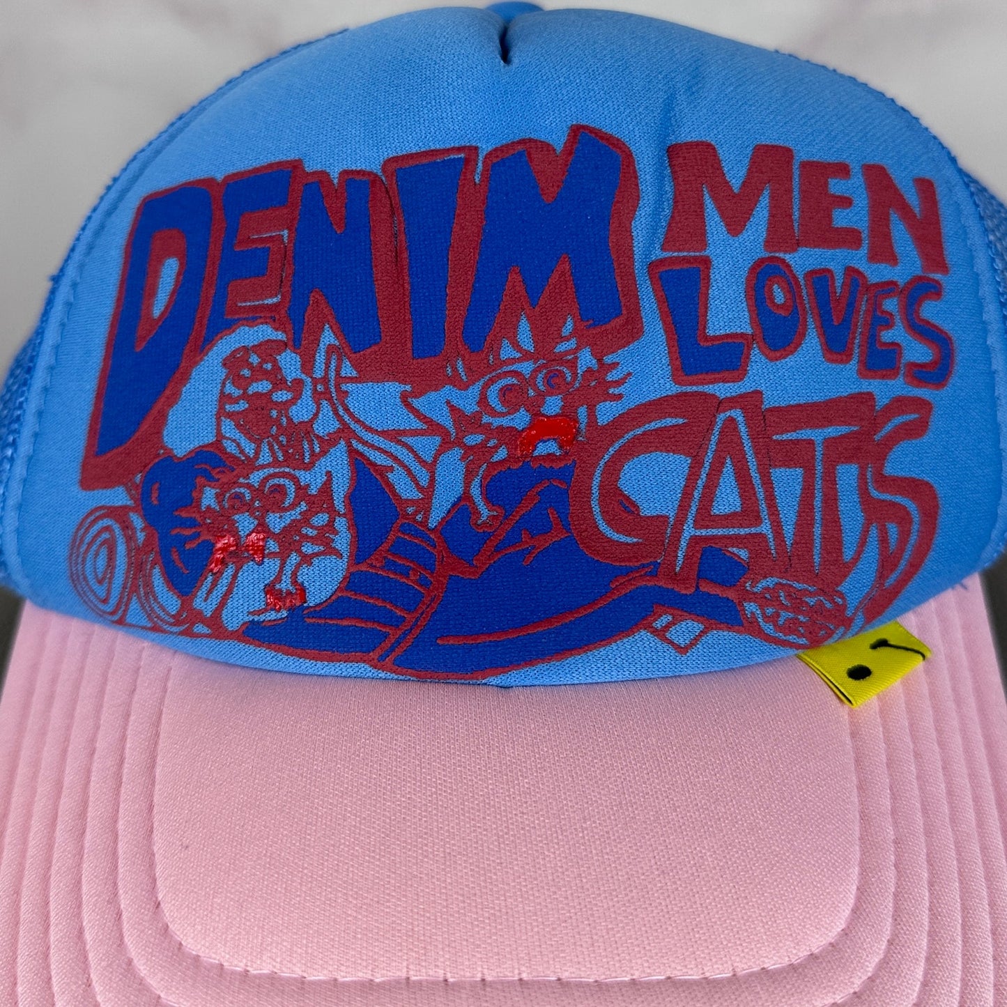 Kapital ‘Denim Men Loves Cats’ Pink/Blue Trucker Hat