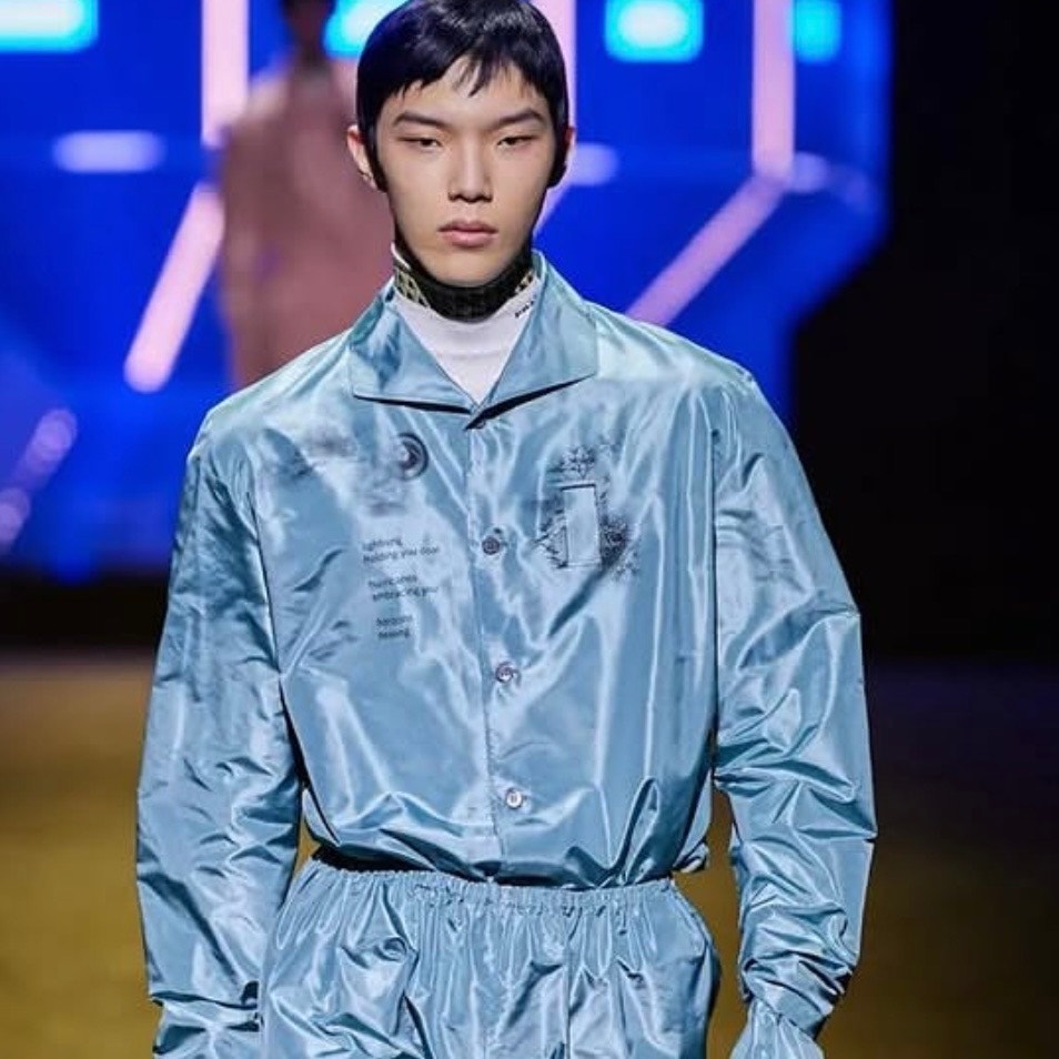 Prada A/W22 Blue Silk Printed Button-Up