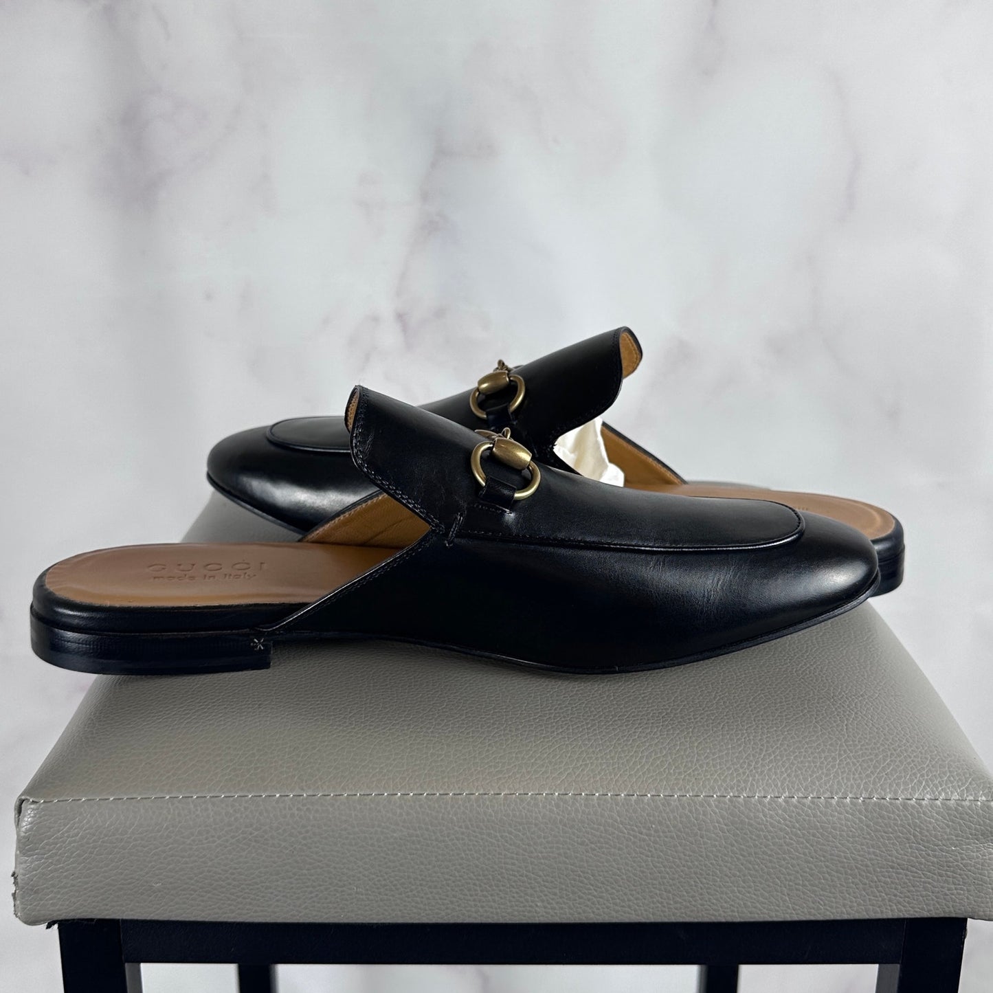 Gucci Princetown Black Leather Horsebit Mule