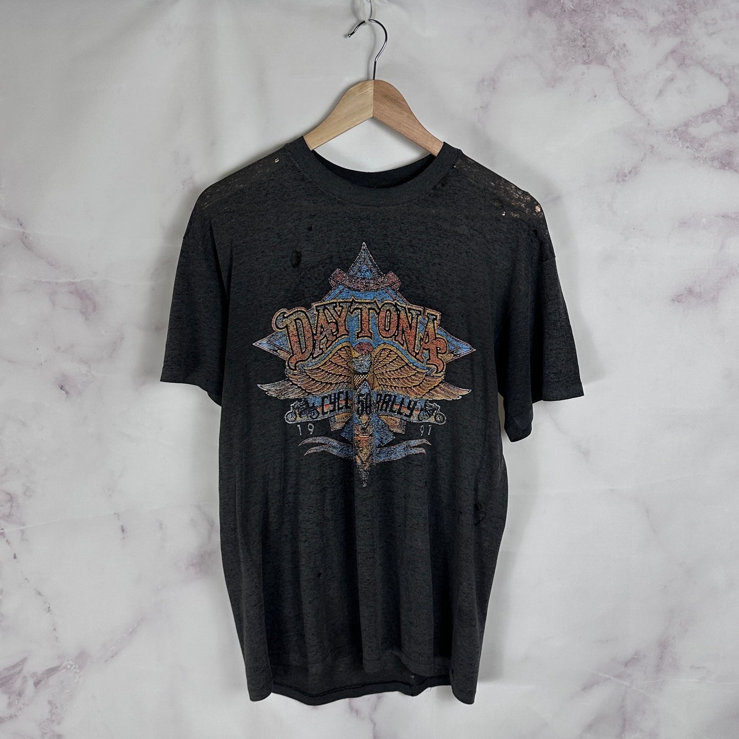 Vintage 1991 Daytona Bike Week Thrashed Black Tee