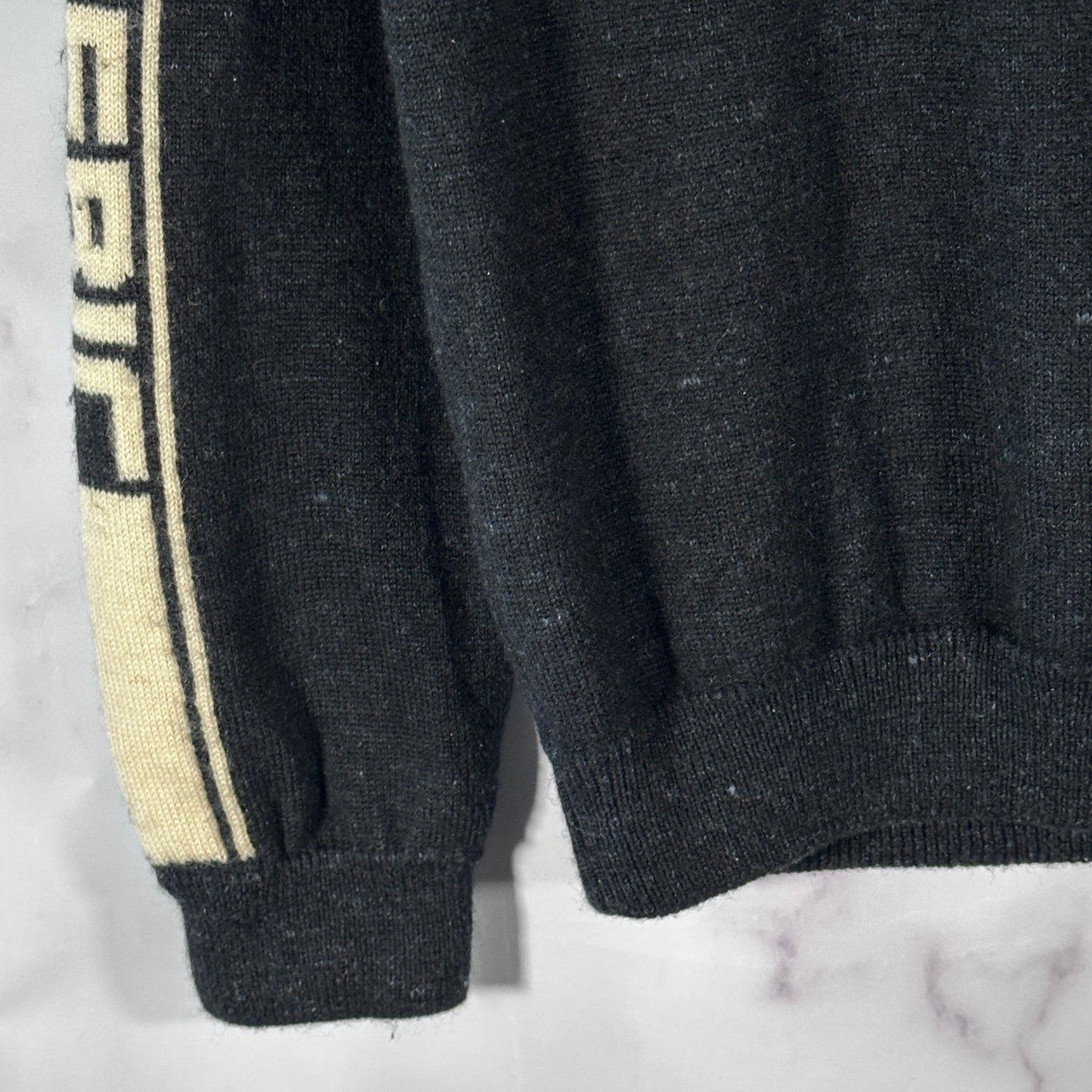 Hysteric Glamour Black Sleeve Text Knit Crewneck Sweater