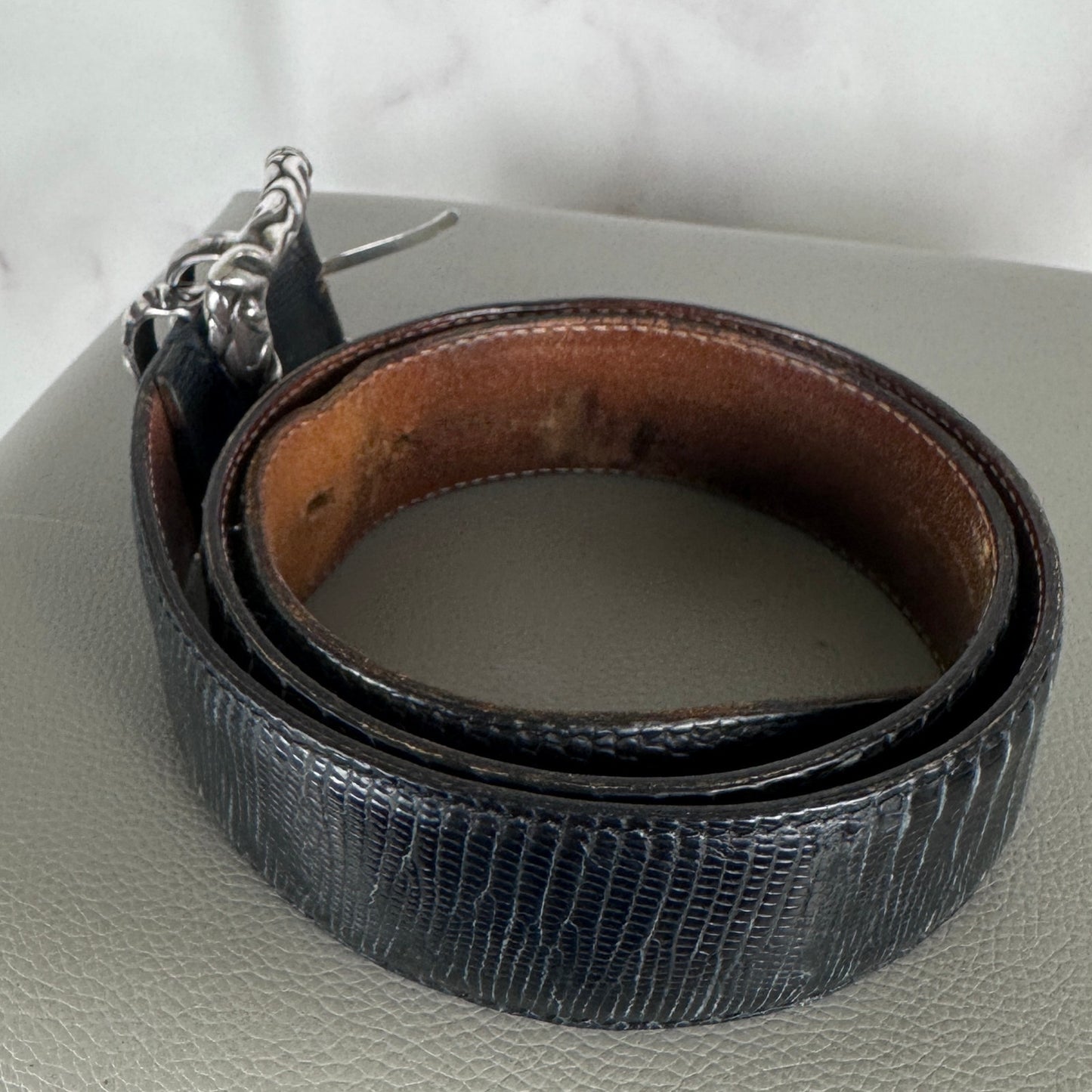 Claudio Calestani Handmade Iguana & Silver Buckle Belt