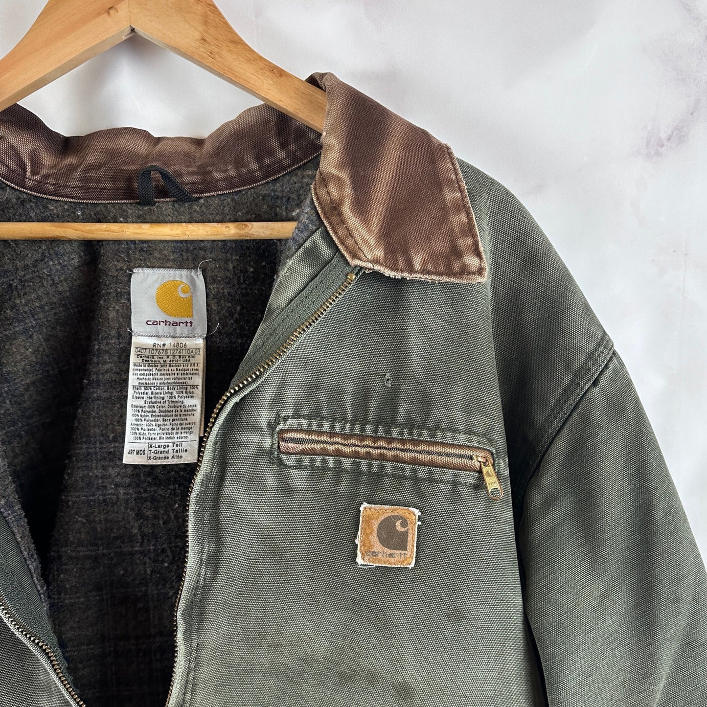 Vintage Carhartt Detroit Jacket J97 MOS Green Distressed Blanket Lined