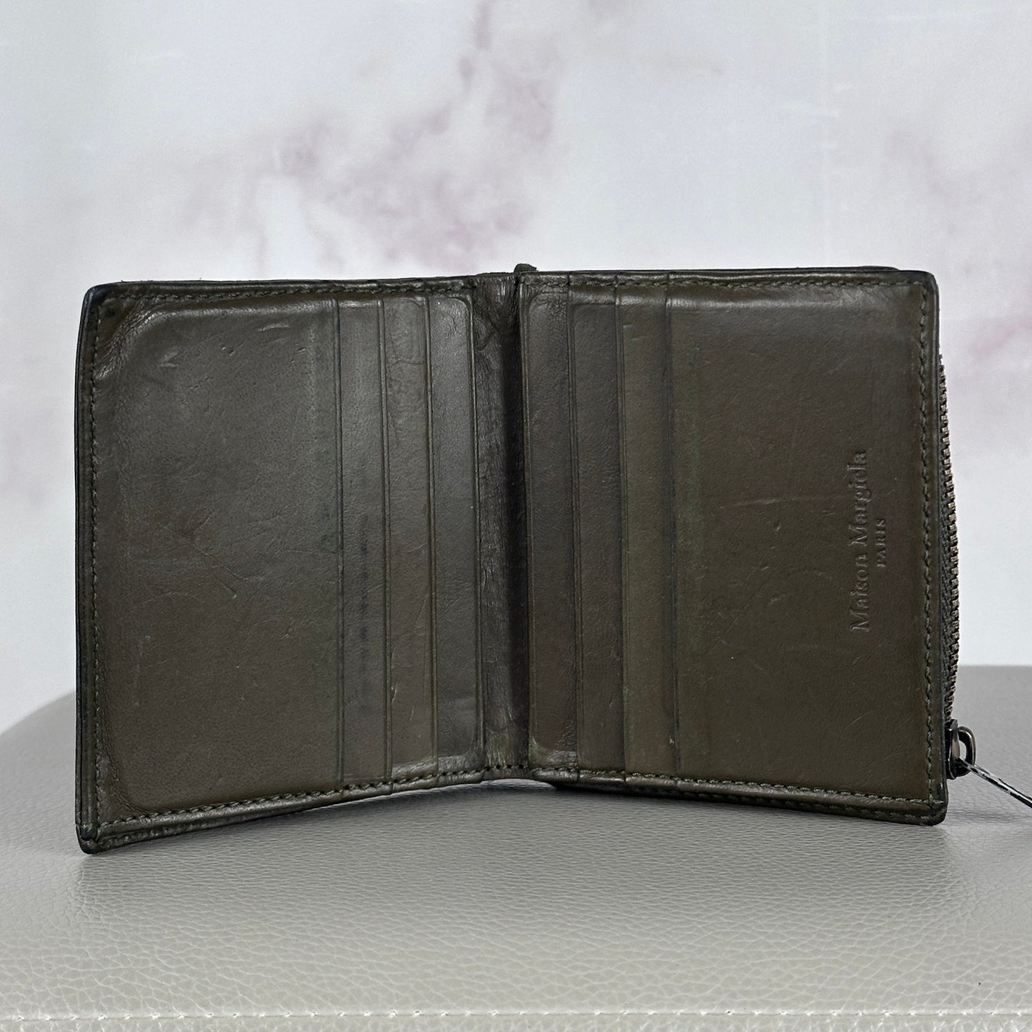 Maison Margiela Green Leather Four-Stitch Trifold Wallet