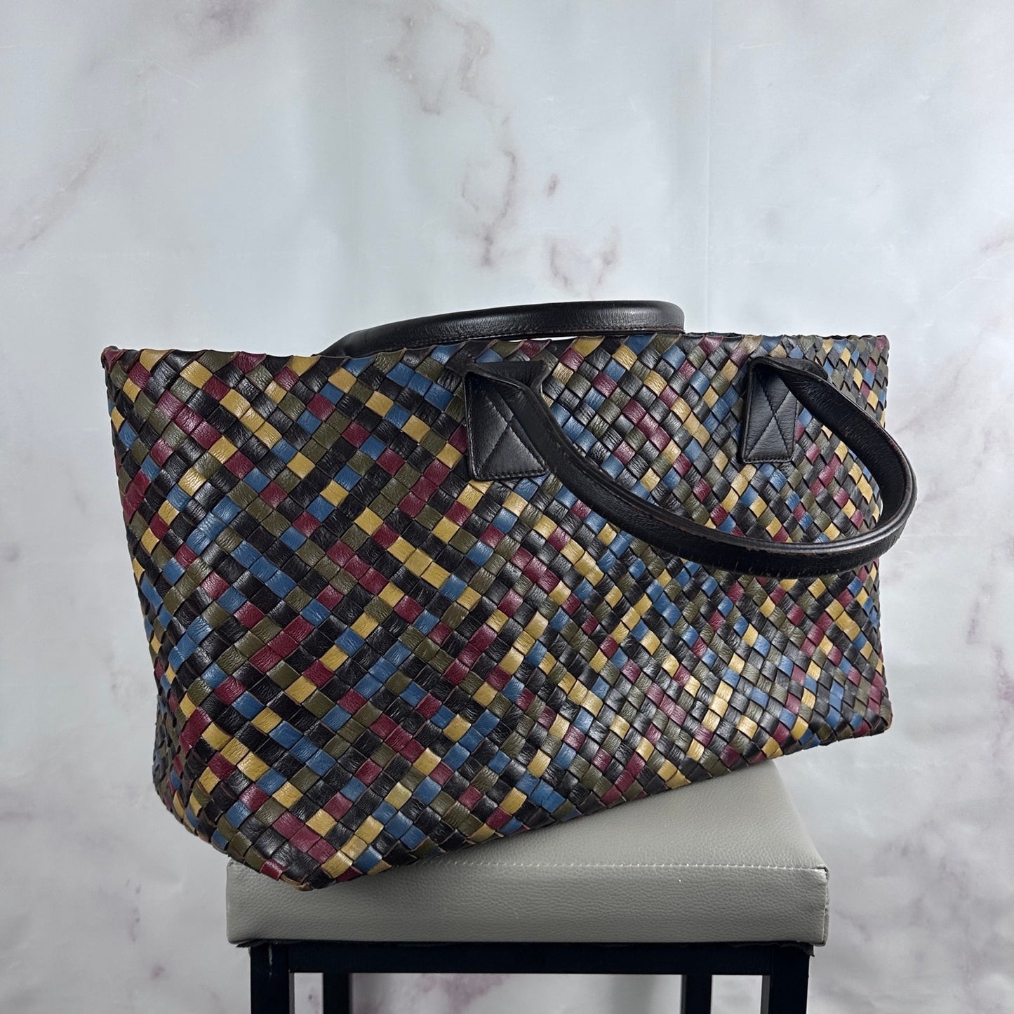 Bottega Veneta Intrecciato Cabat Multicolor Woven Leather Purse