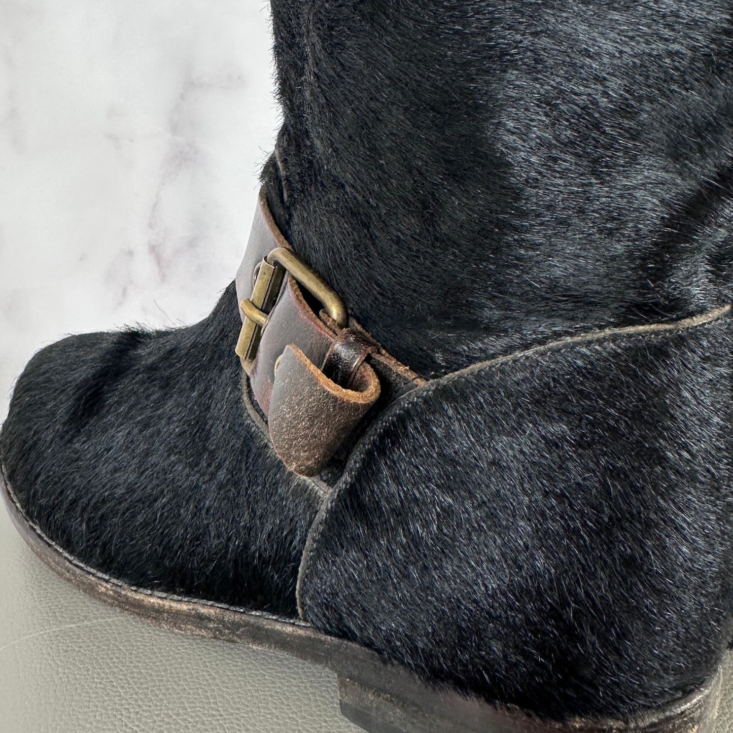 Buttero Black Pony Hair Biker Boot
