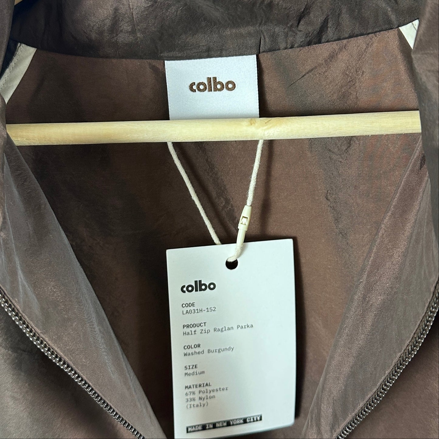 Colbo NYC Washed Burgundy Half Zip Raglan Parka