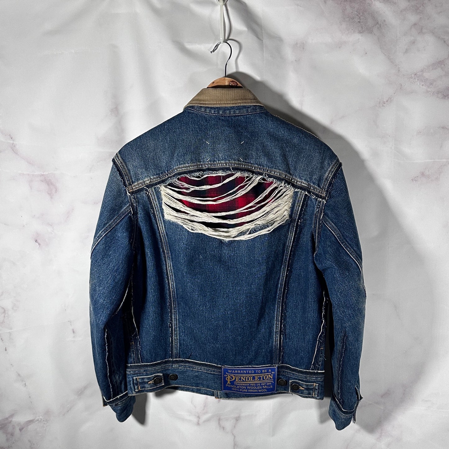 Maison Margiela x Pendleton Layered Distressed Denim Trucker Jacket