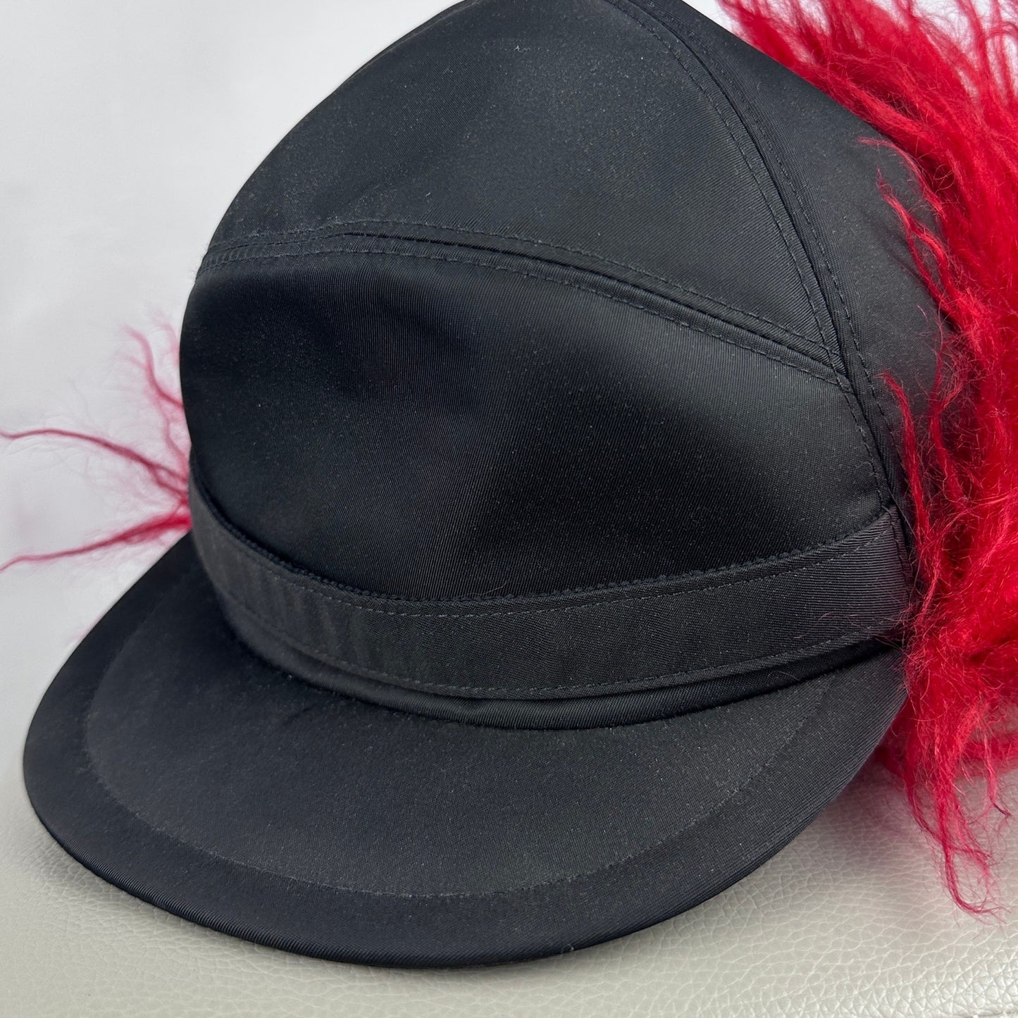 Prada F/W19 Runway Re-Nylon Mohair Black/Red Trapper Hat