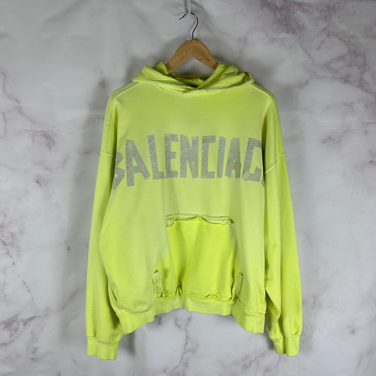 Balenciaga Tape Type Yellow Oversized Ripped Pocket Hoodie