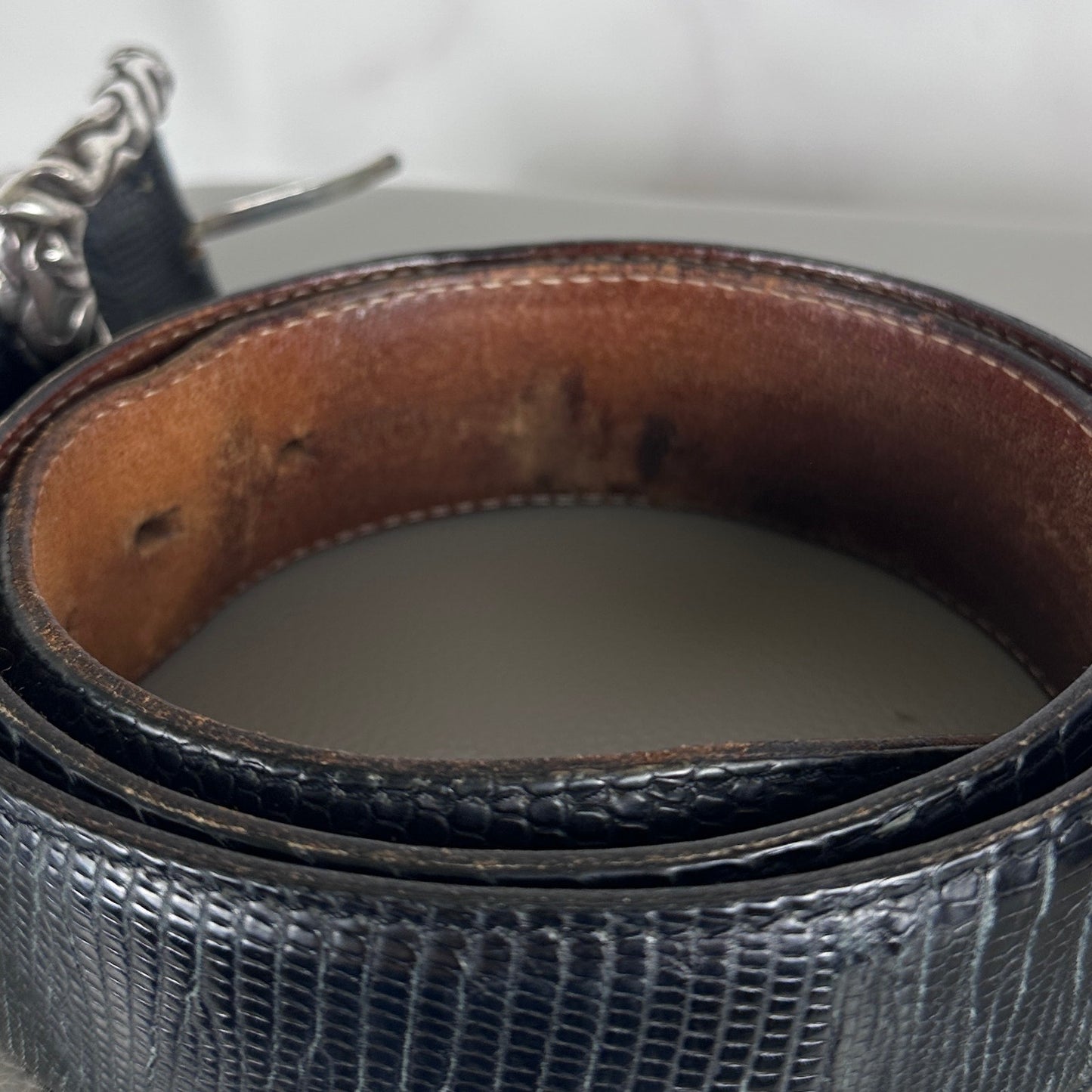 Claudio Calestani Handmade Iguana & Silver Buckle Belt