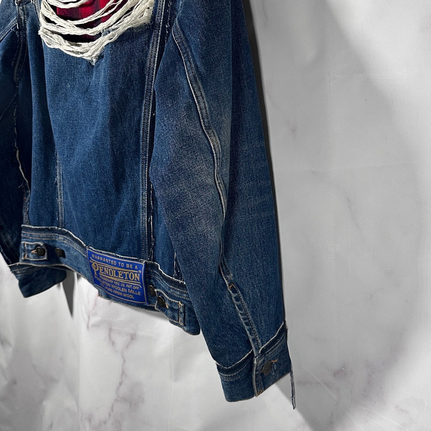 Maison Margiela x Pendleton Layered Distressed Denim Trucker Jacket