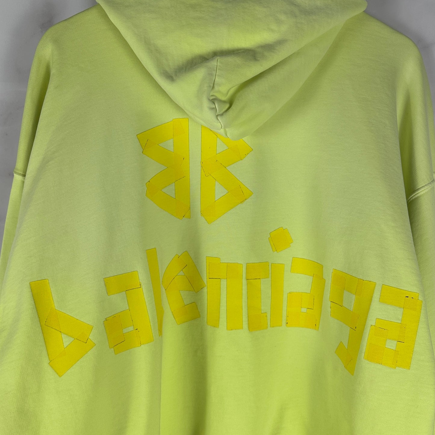 Balenciaga Tape Type Yellow Oversized Ripped Pocket Hoodie