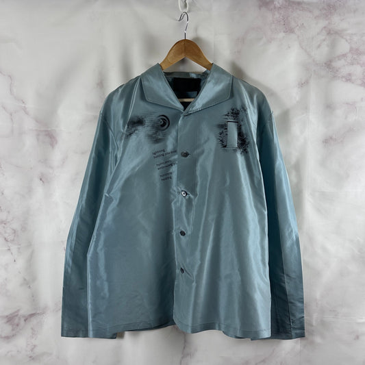 Prada A/W22 Blue Silk Printed Button-Up