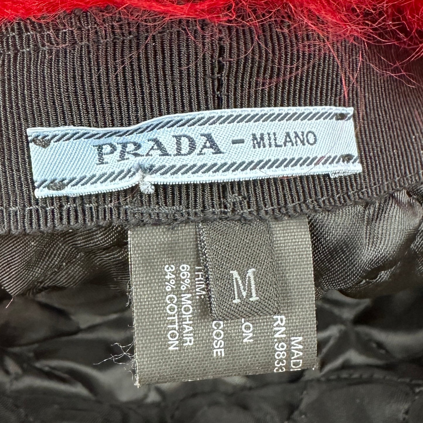 Prada F/W19 Runway Re-Nylon Mohair Black/Red Trapper Hat