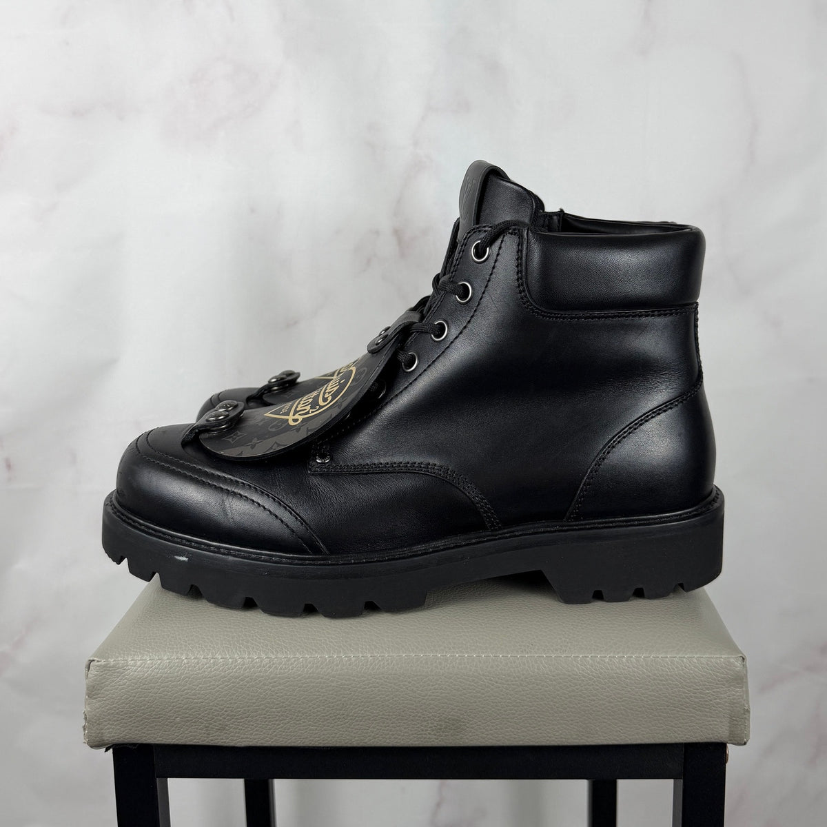 Louis Vuitton x Nigo Oberkampf LV Made Black Leather Ankle Boot