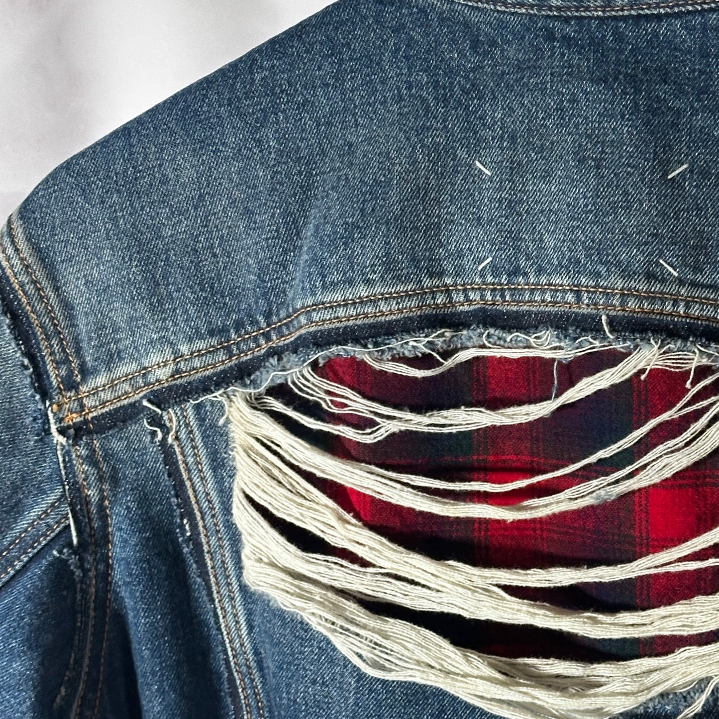 Maison Margiela x Pendleton Layered Distressed Denim Trucker Jacket