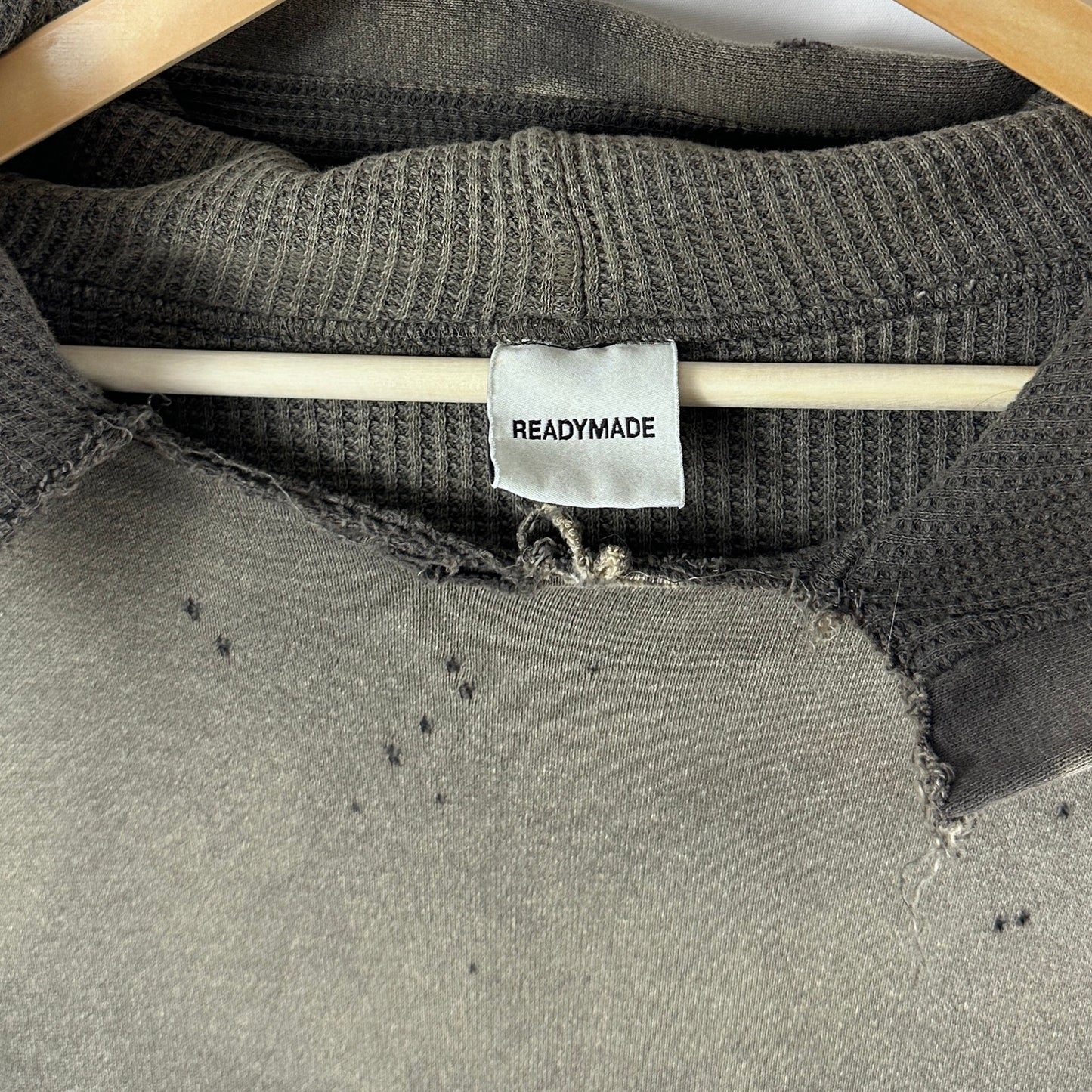Readymade Green Double Face Thrashed Thermal Hoodie