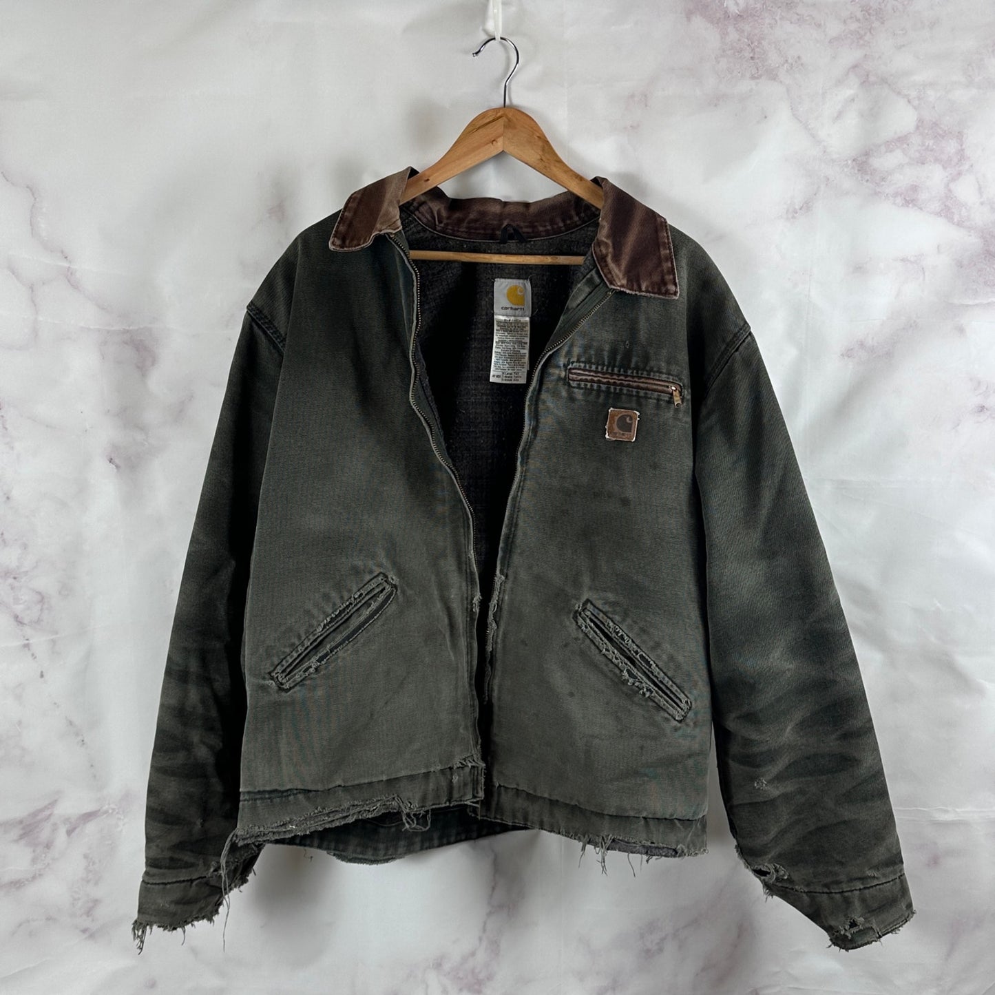 Vintage Carhartt Detroit Jacket J97 MOS Green Distressed Blanket Lined