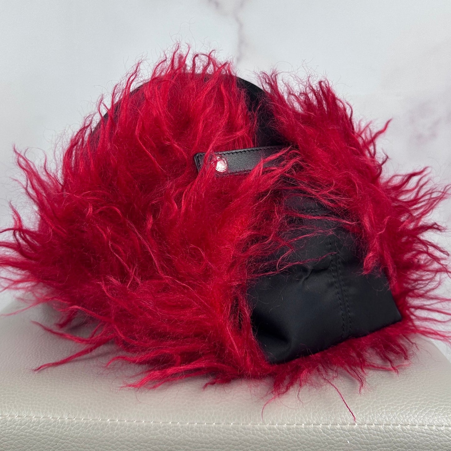 Prada F/W19 Runway Re-Nylon Mohair Black/Red Trapper Hat